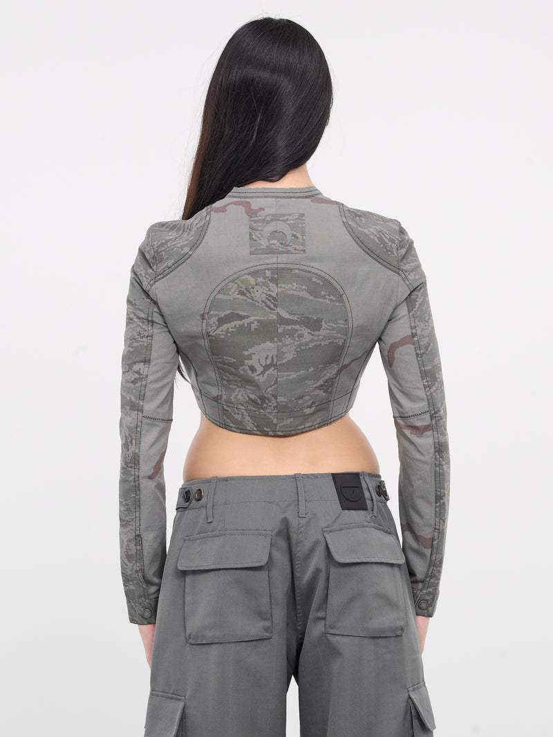 Regenerated Camo Crop Jacket (WJA043-DWOV0017-DARK-GREY)