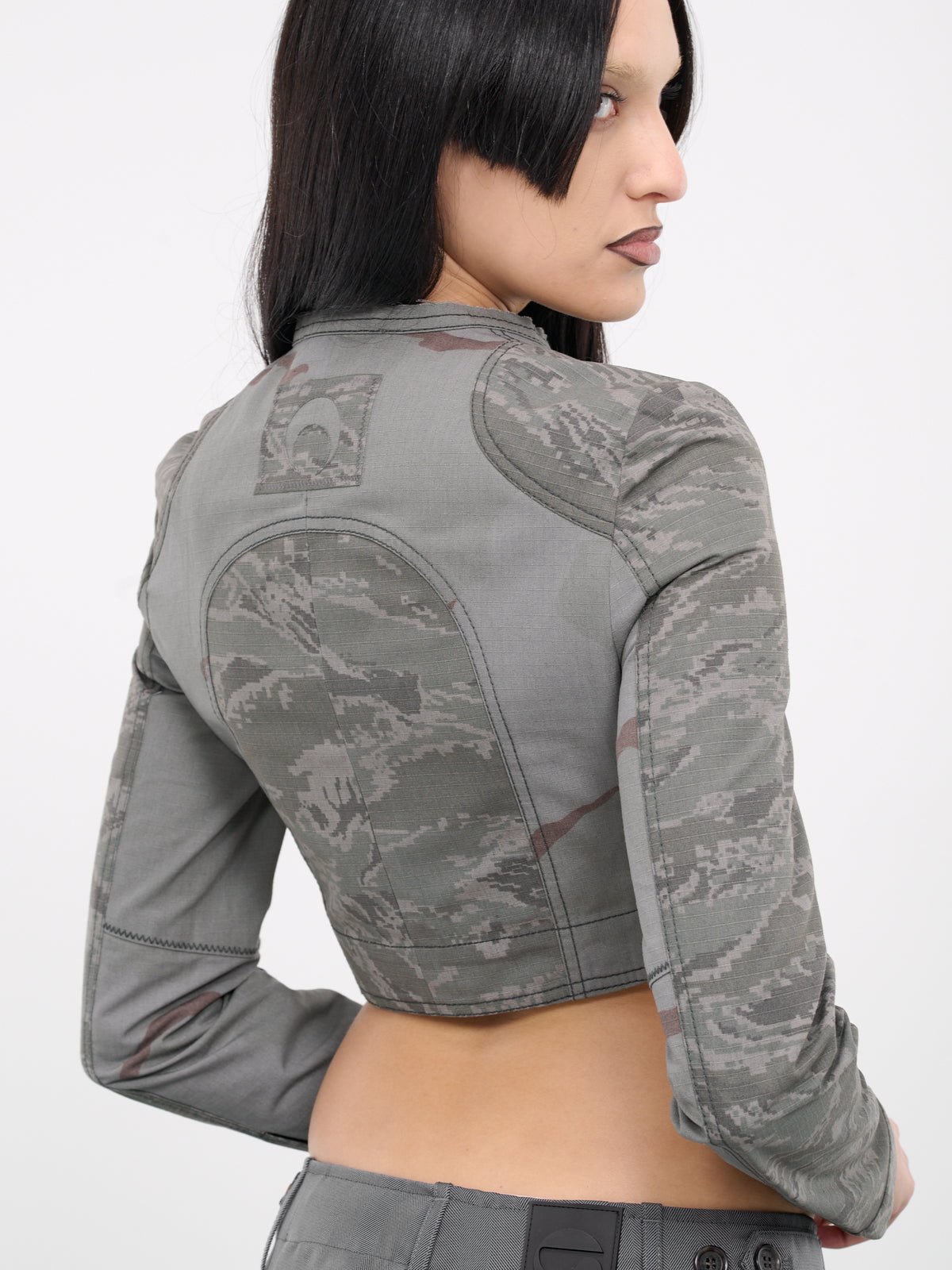 Regenerated Camo Crop Jacket (WJA043-DWOV0017-DARK-GREY)