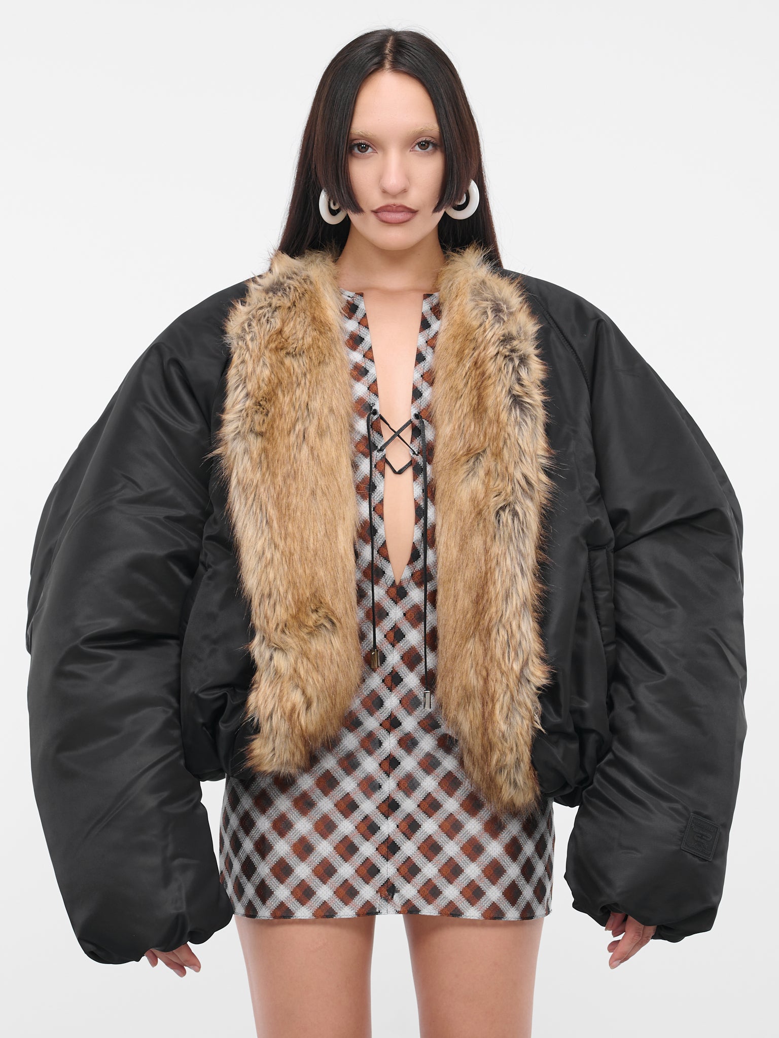 Fur Lining Puffer Jacket (WJACK34-S25-F459-BLACK-BEIGE)
