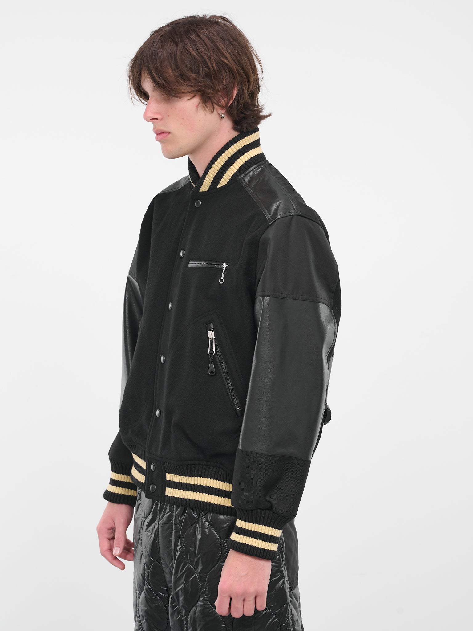 Mixed-Material Varsity Jacket (WL-J022-051-BLACK)