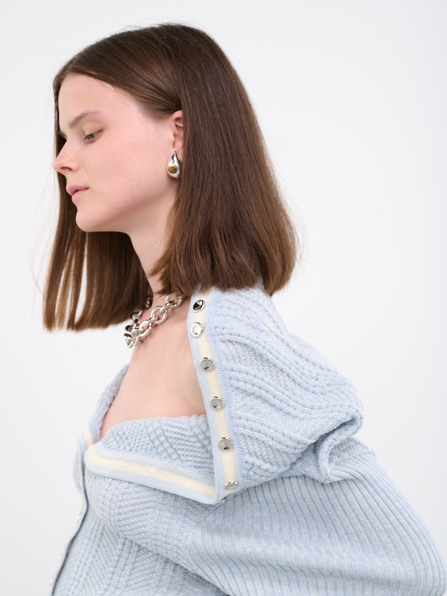 Y/Project chain-necklace ruffled cardigan - Blue