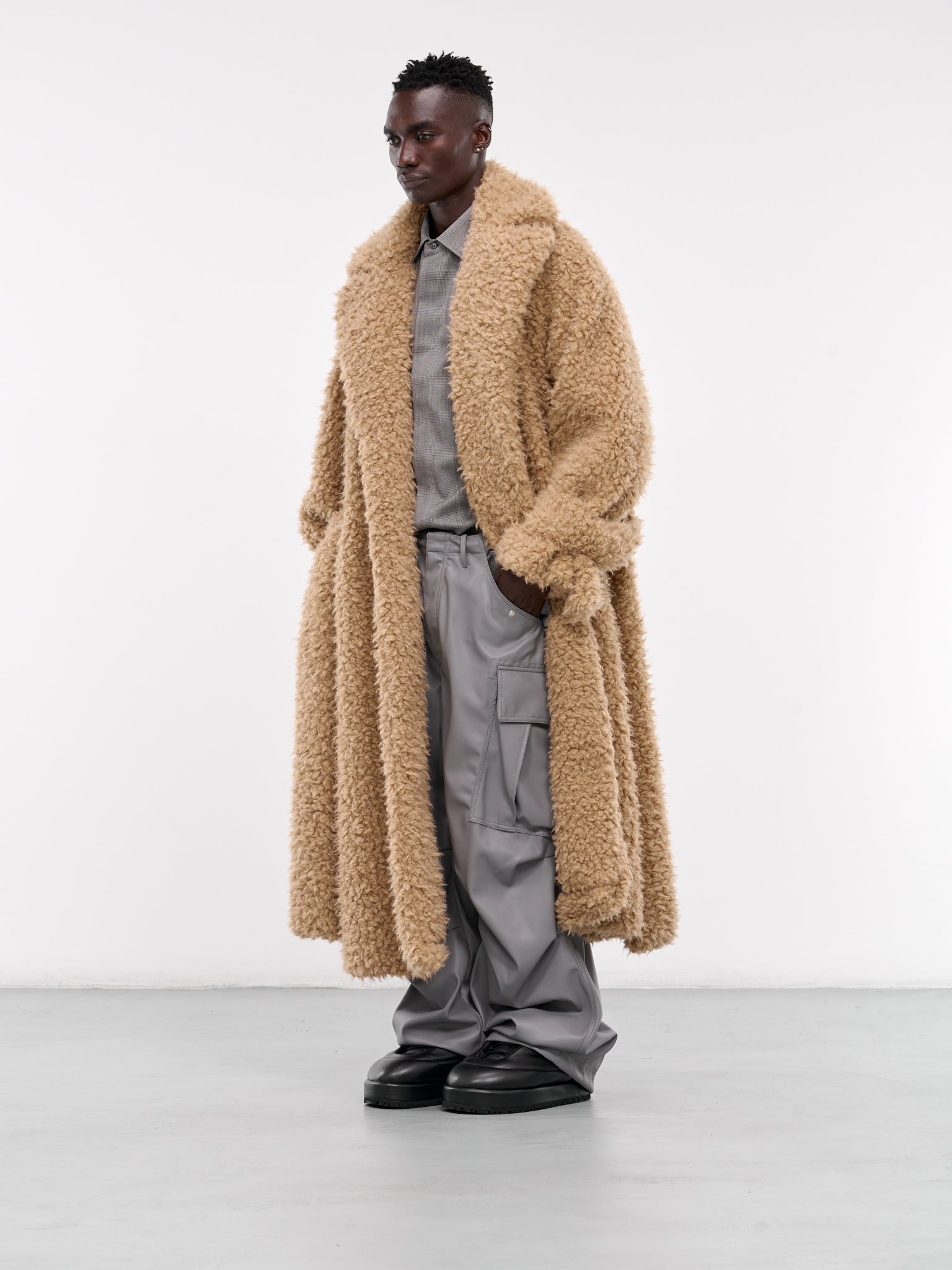 Mens faux fur trench coat deals