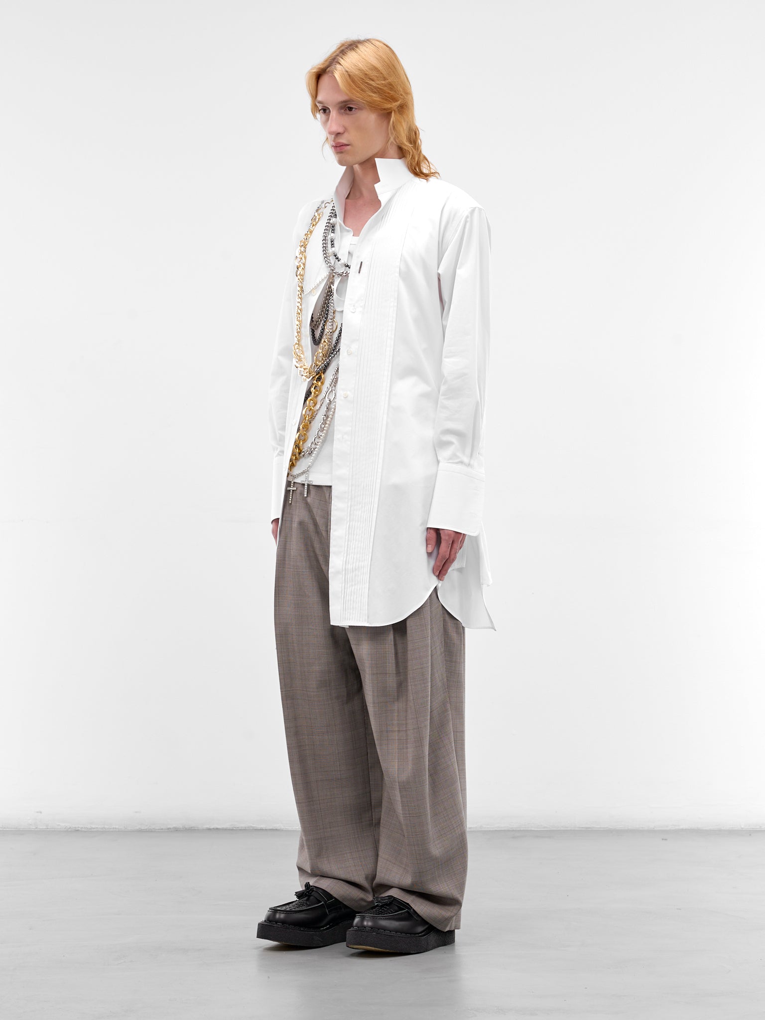 White Layered Necklaces Deconstructed Shirt (WQ-B001-S26-WHITE)