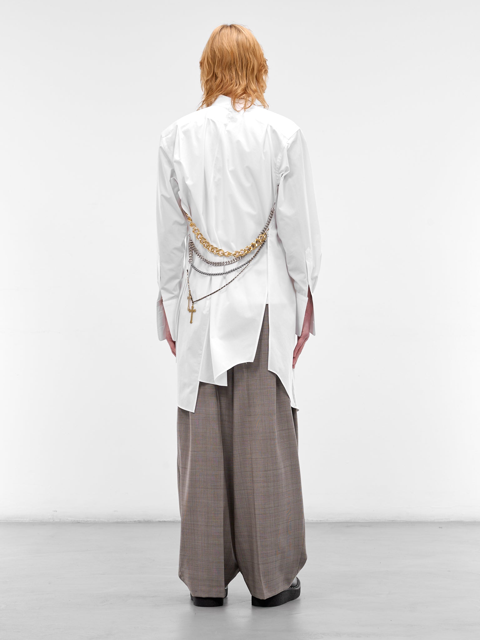 White Layered Necklaces Deconstructed Shirt (WQ-B001-S26-WHITE)