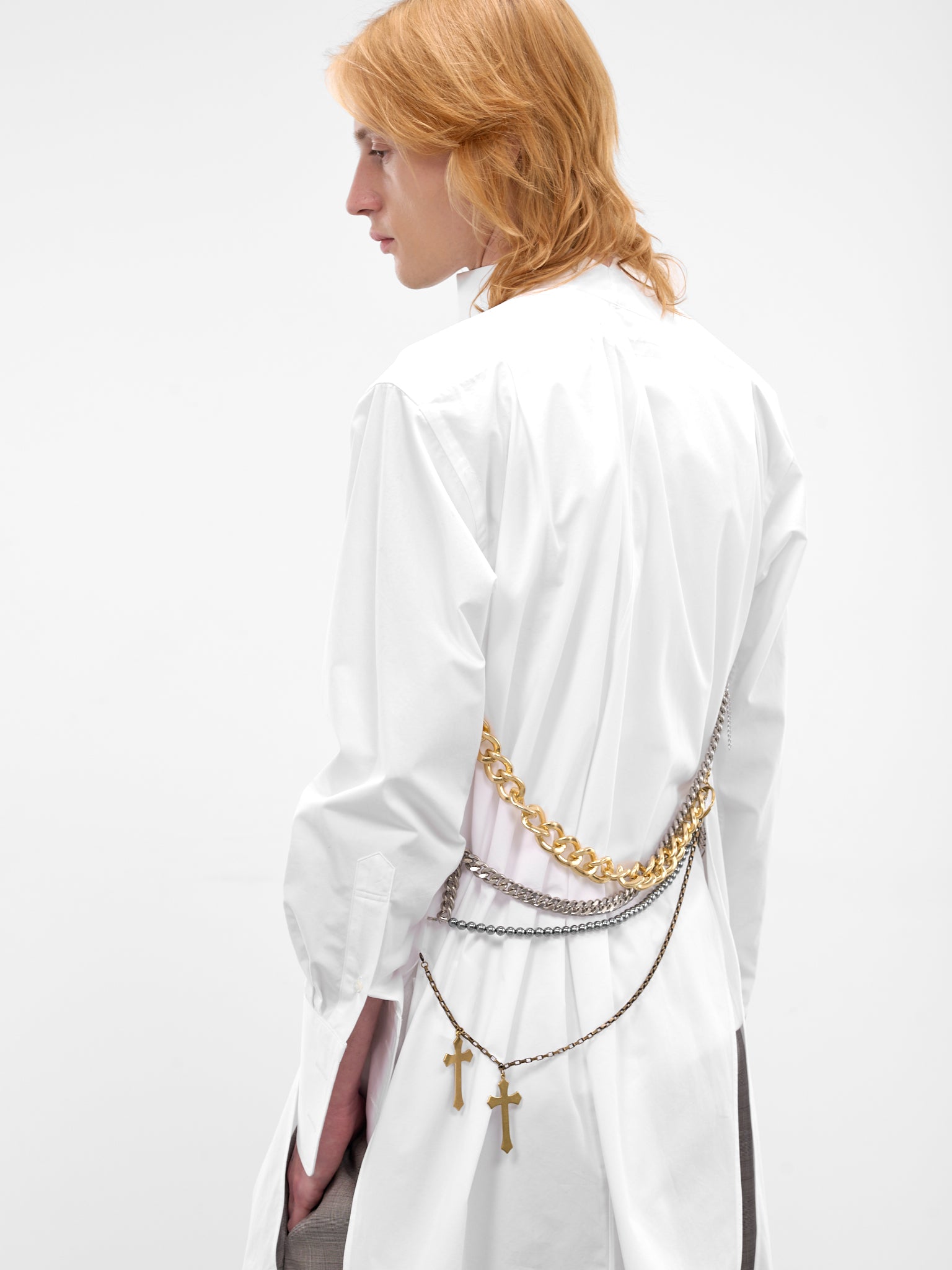 White Layered Necklaces Deconstructed Shirt (WQ-B001-S26-WHITE)