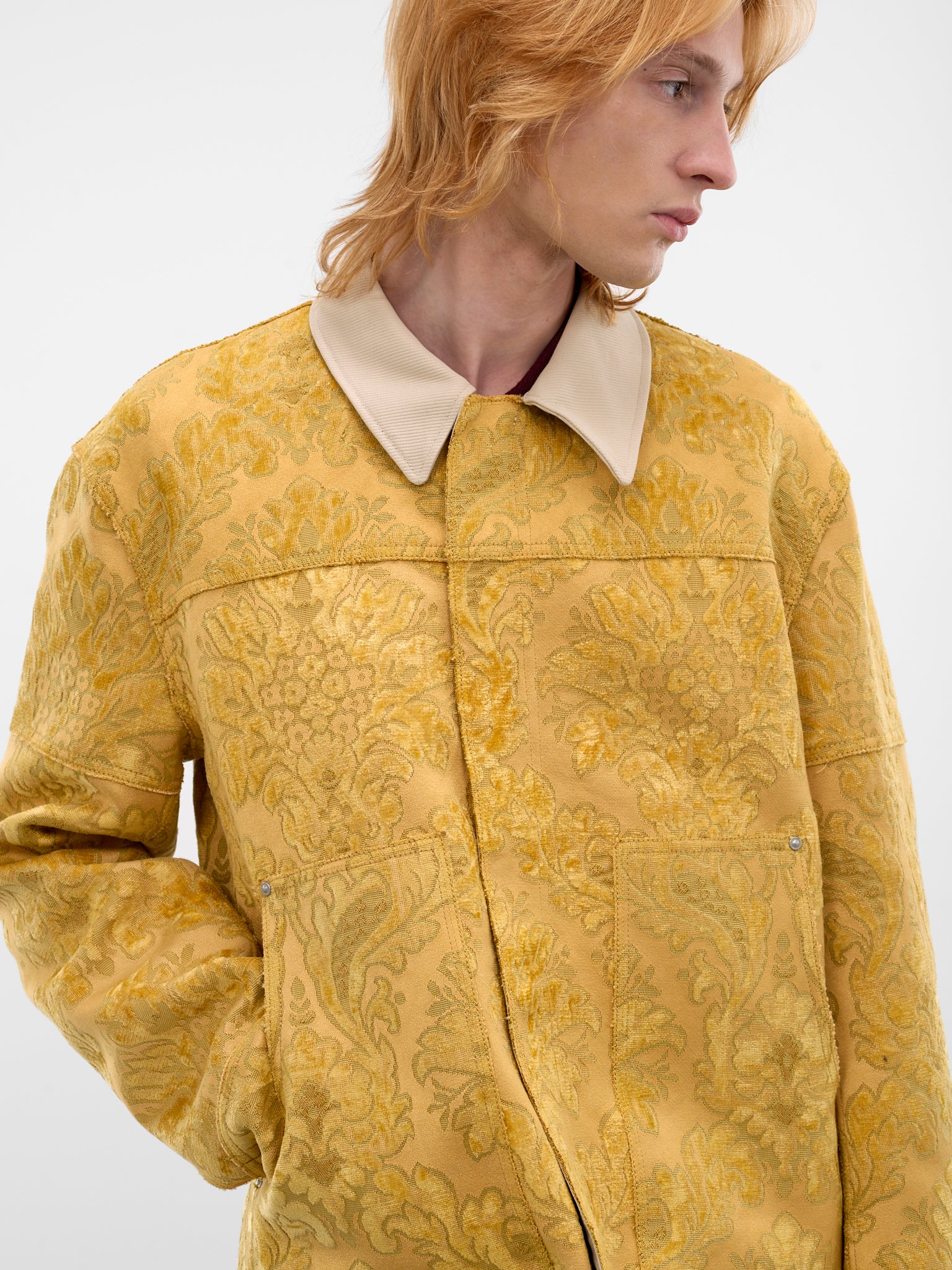 Yellow Floral Jacquard Workwear Jacket (WQ-J022-S26-YELLOW)