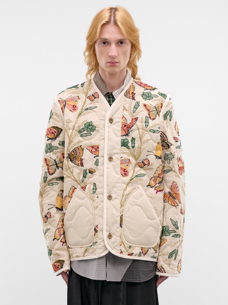 Beige Butterfly & Flower Quilted Jacket (WQ-J026-S26-BEIGE)