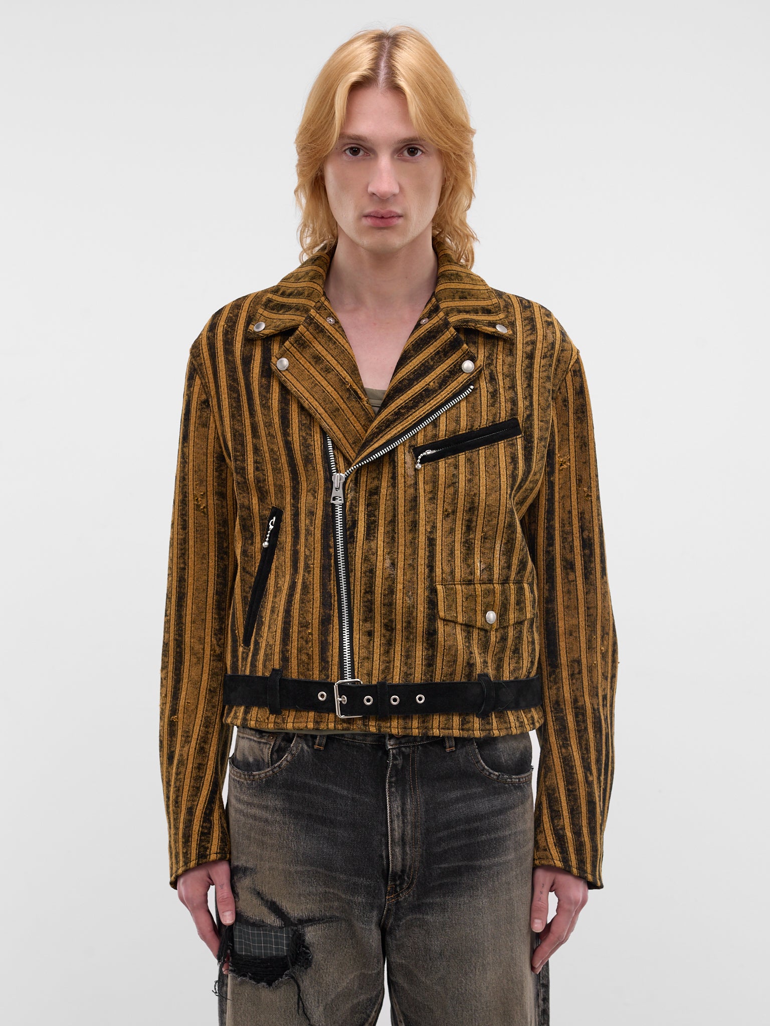Black Striped Double-Rider Jacket (WQ-J027-BLACK-YELLOW)