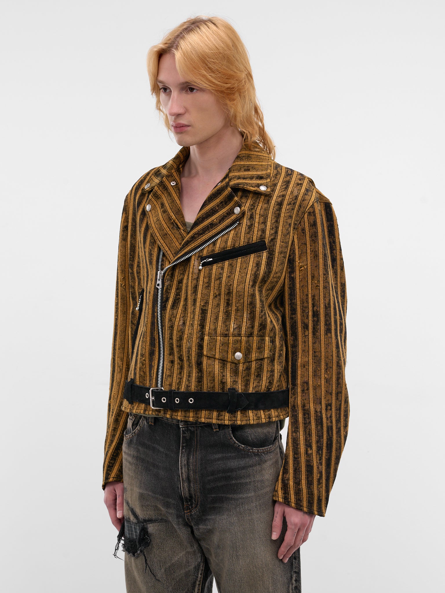 Black Striped Double-Rider Jacket (WQ-J027-BLACK-YELLOW)