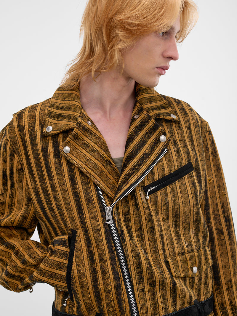 Black Striped Double-Rider Jacket (WQ-J027-BLACK-YELLOW)