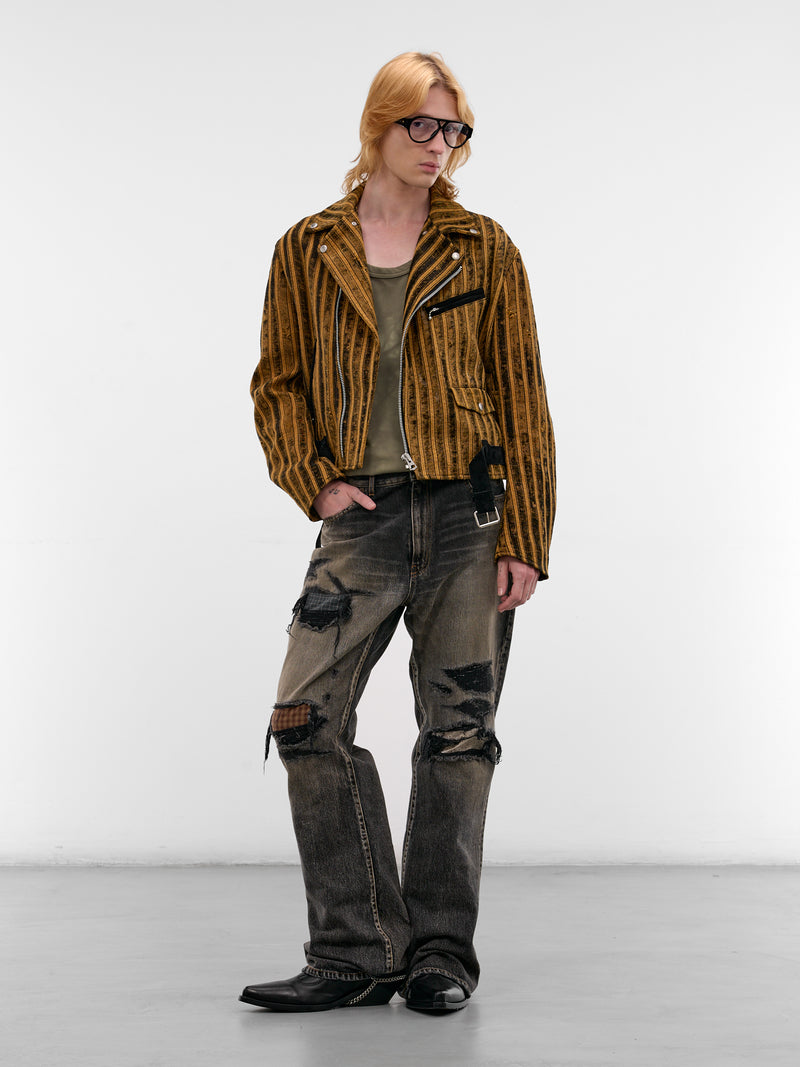 Black Striped Double-Rider Jacket (WQ-J027-BLACK-YELLOW)