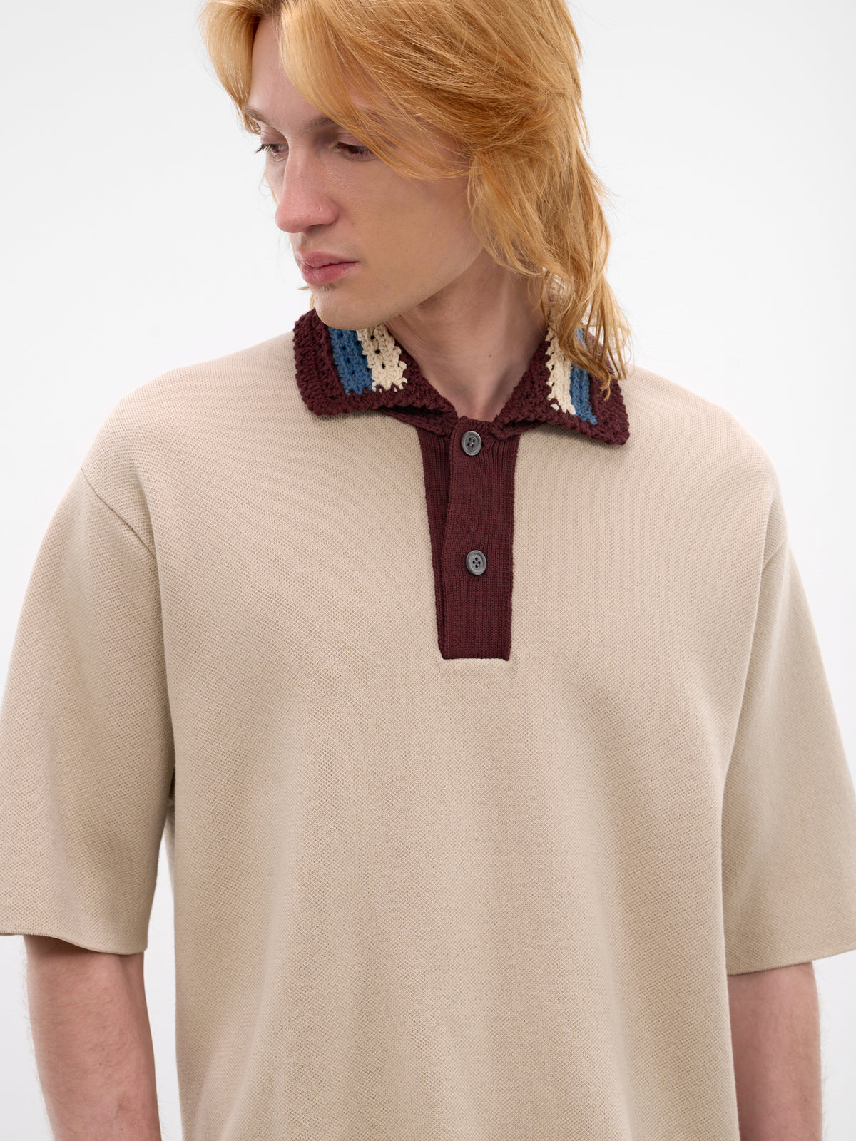 Beige Wool-Cotton Knit Polo (WQ-N011-S26-BEIGE)