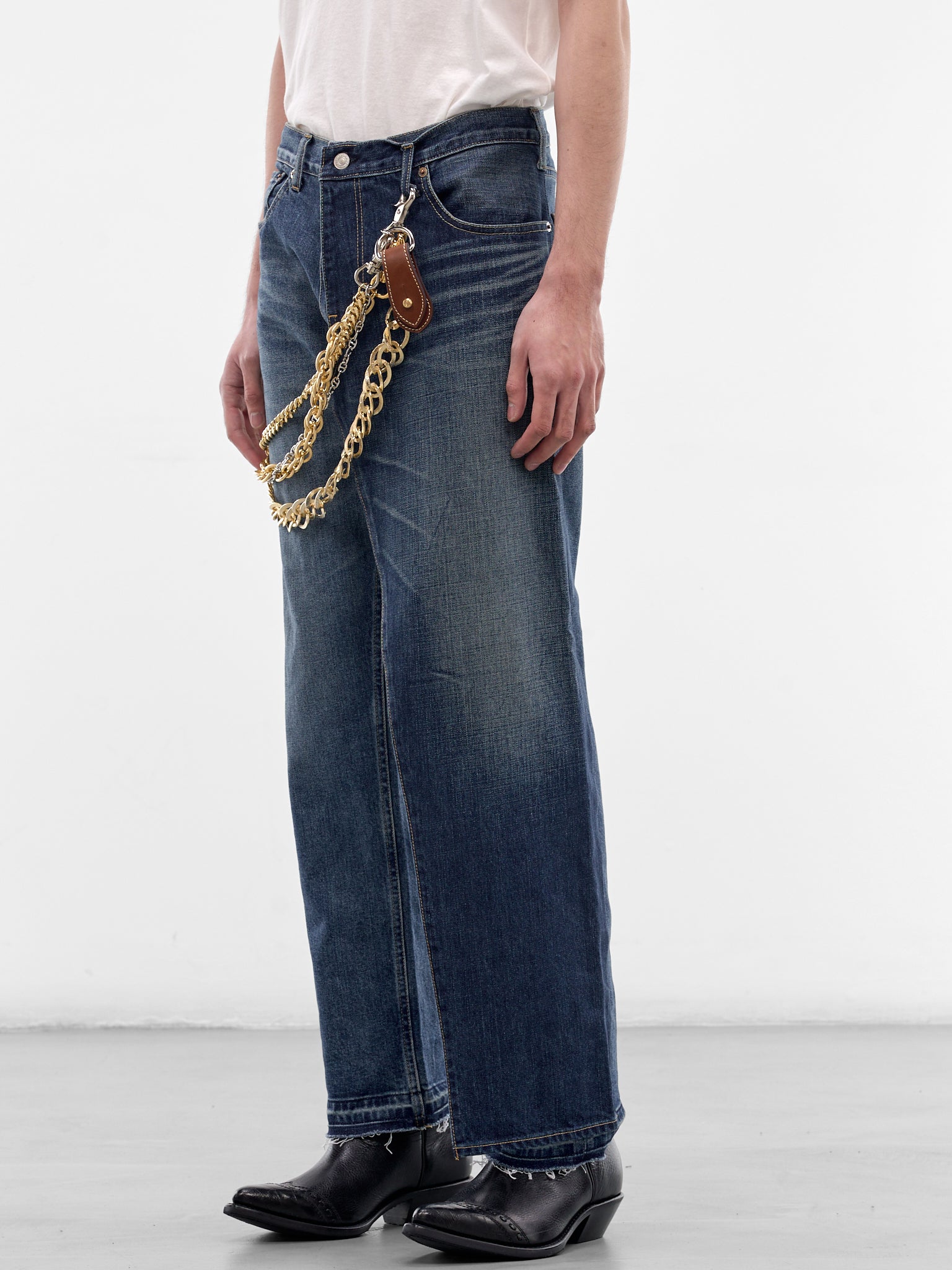 Indigo Denim Layered Wrap Jeans (WQ-P220-S26-INDIGO)