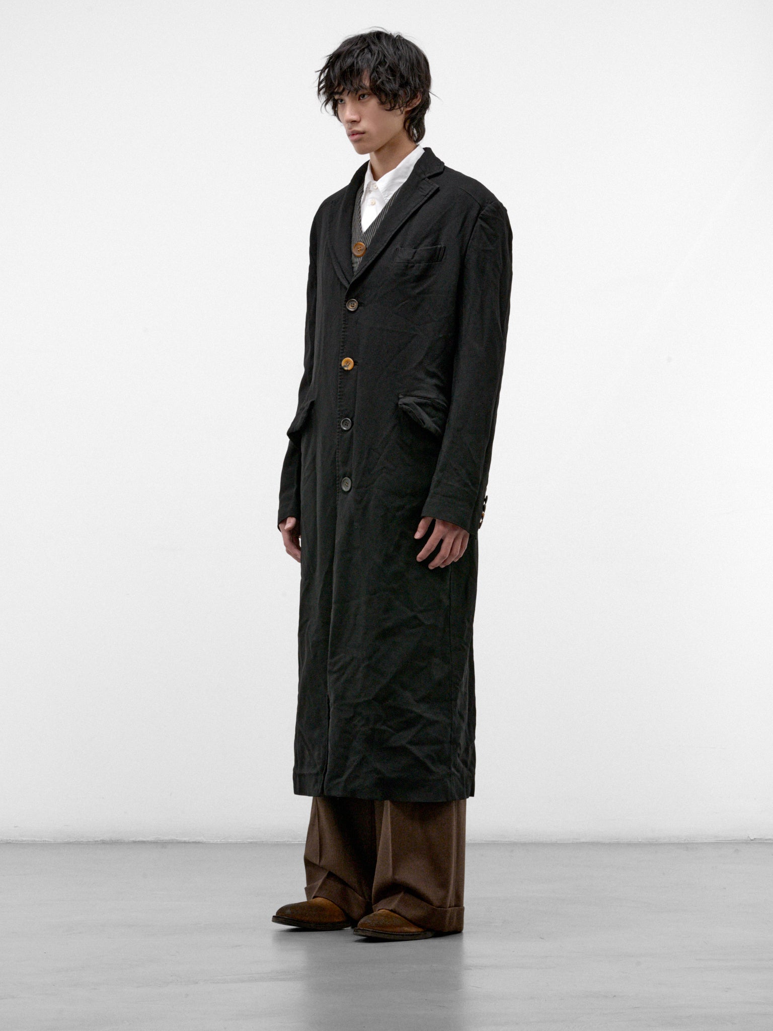 Black Relaxed Long Coat (WR-C001-W26-BLACK)