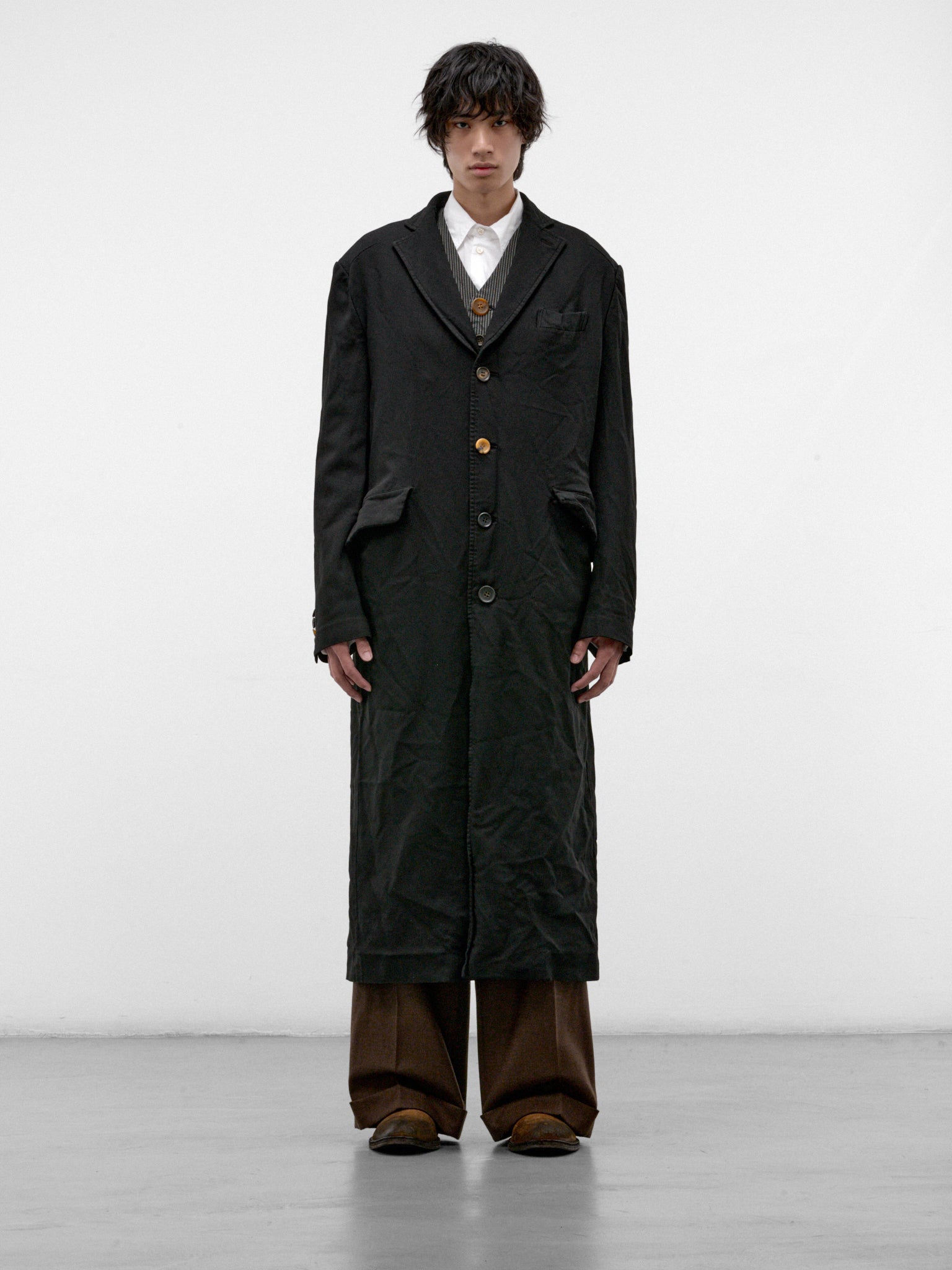 Black Relaxed Long Coat (WR-C001-W26-BLACK)