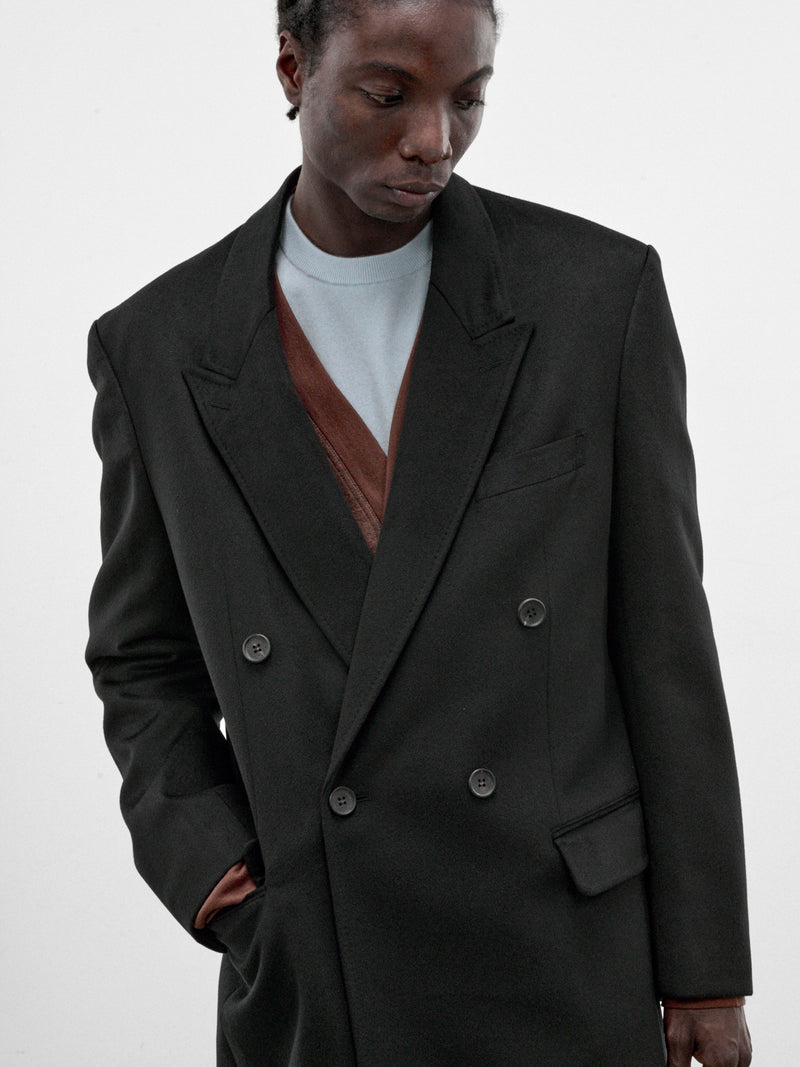 Black Cashmere Double-Breasted Coat (WR-C013-W26-BLACK-BLACK)