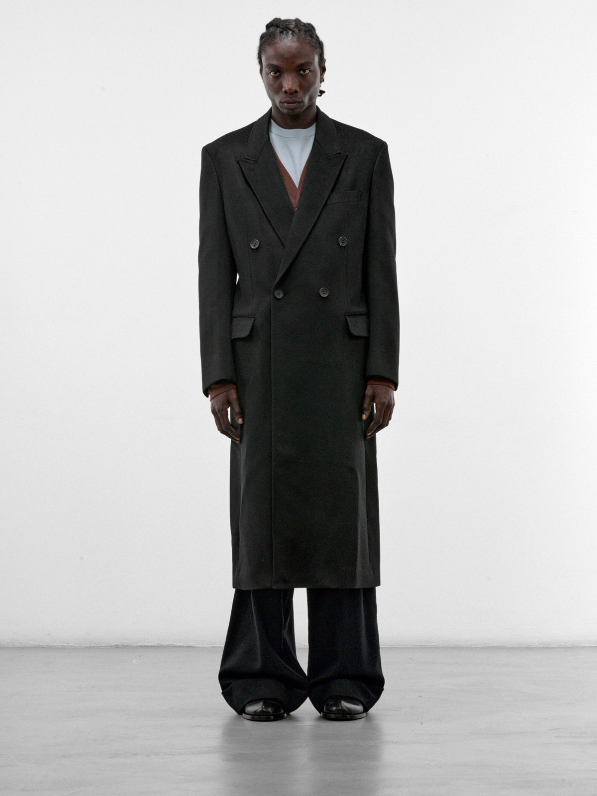 Black Cashmere Double-Breasted Coat (WR-C013-W26-BLACK-BLACK)