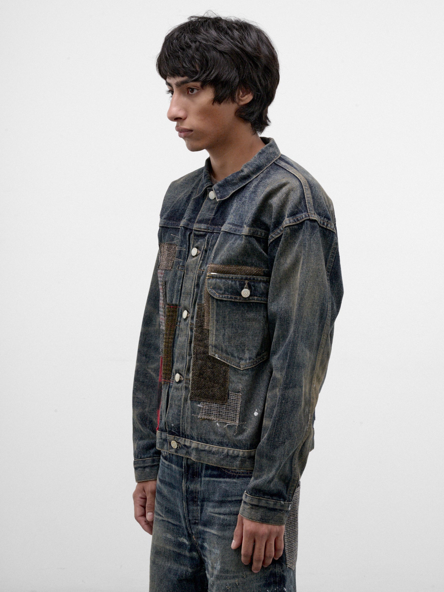 Indigo Patchwork Denim Jacket (WR-J915-W26-INDIGO-MIX)