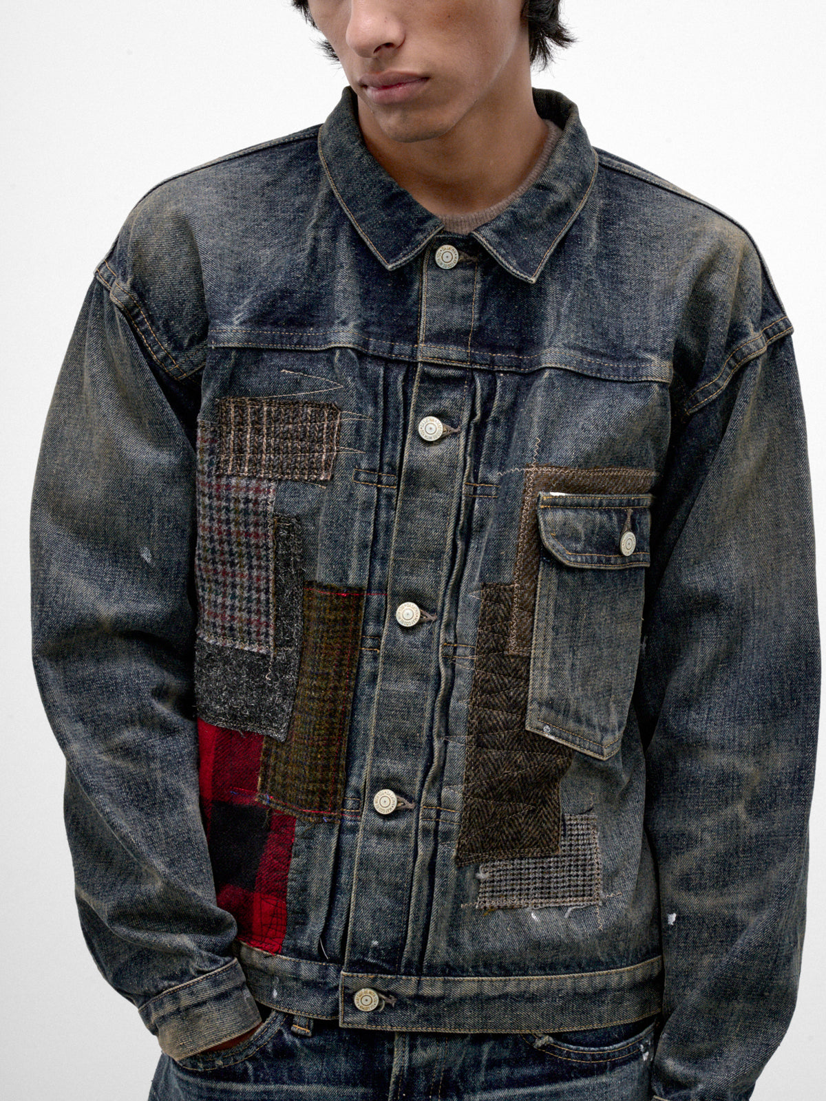 Indigo Patchwork Denim Jacket (WR-J915-W26-INDIGO-MIX)