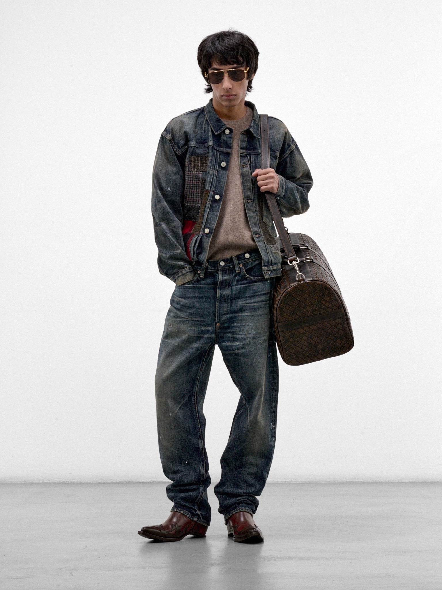 Indigo Patchwork Denim Jacket (WR-J915-W26-INDIGO-MIX)