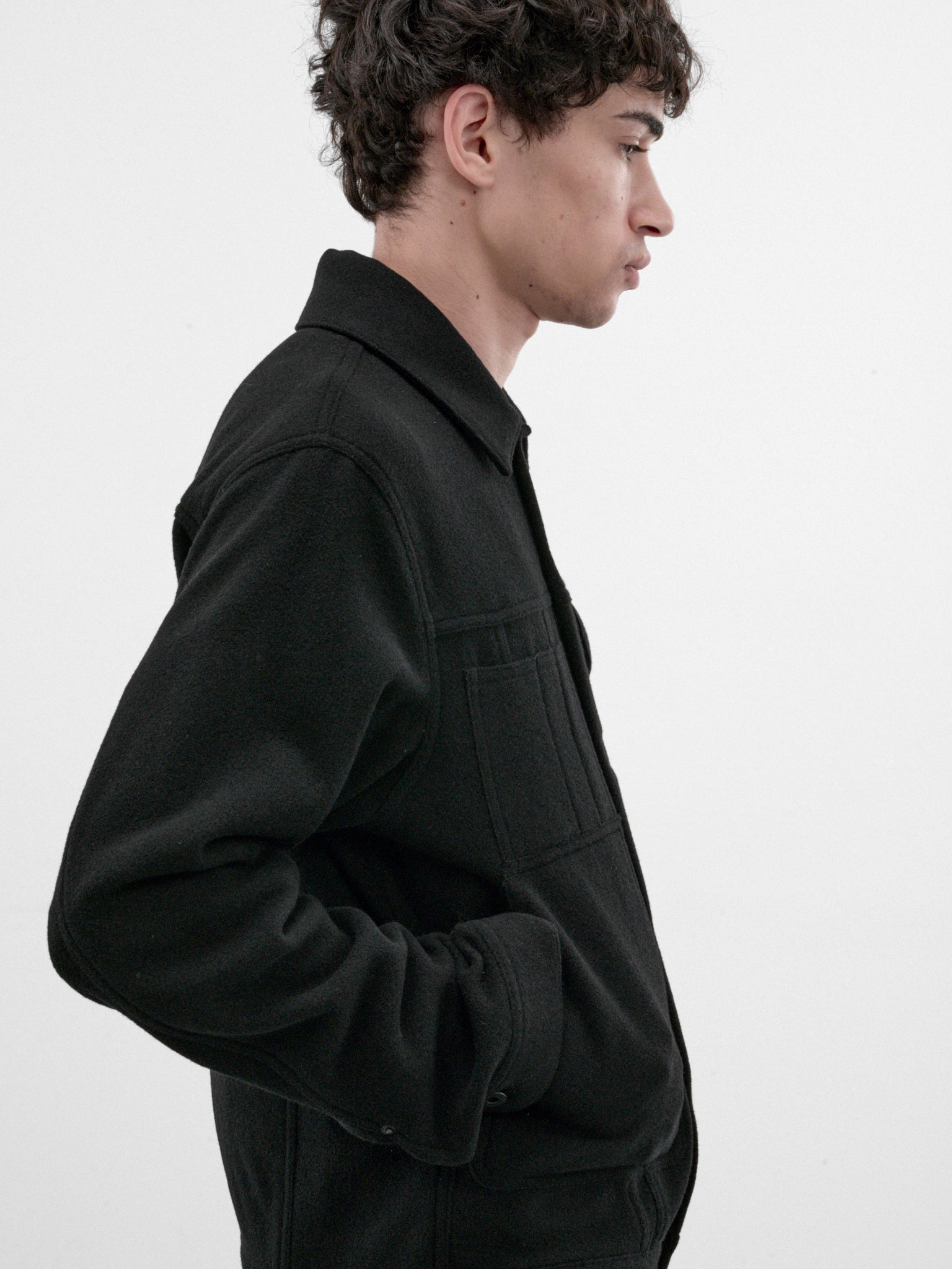 Black Wool Button Jacket (WR-J929-100-BLACK)