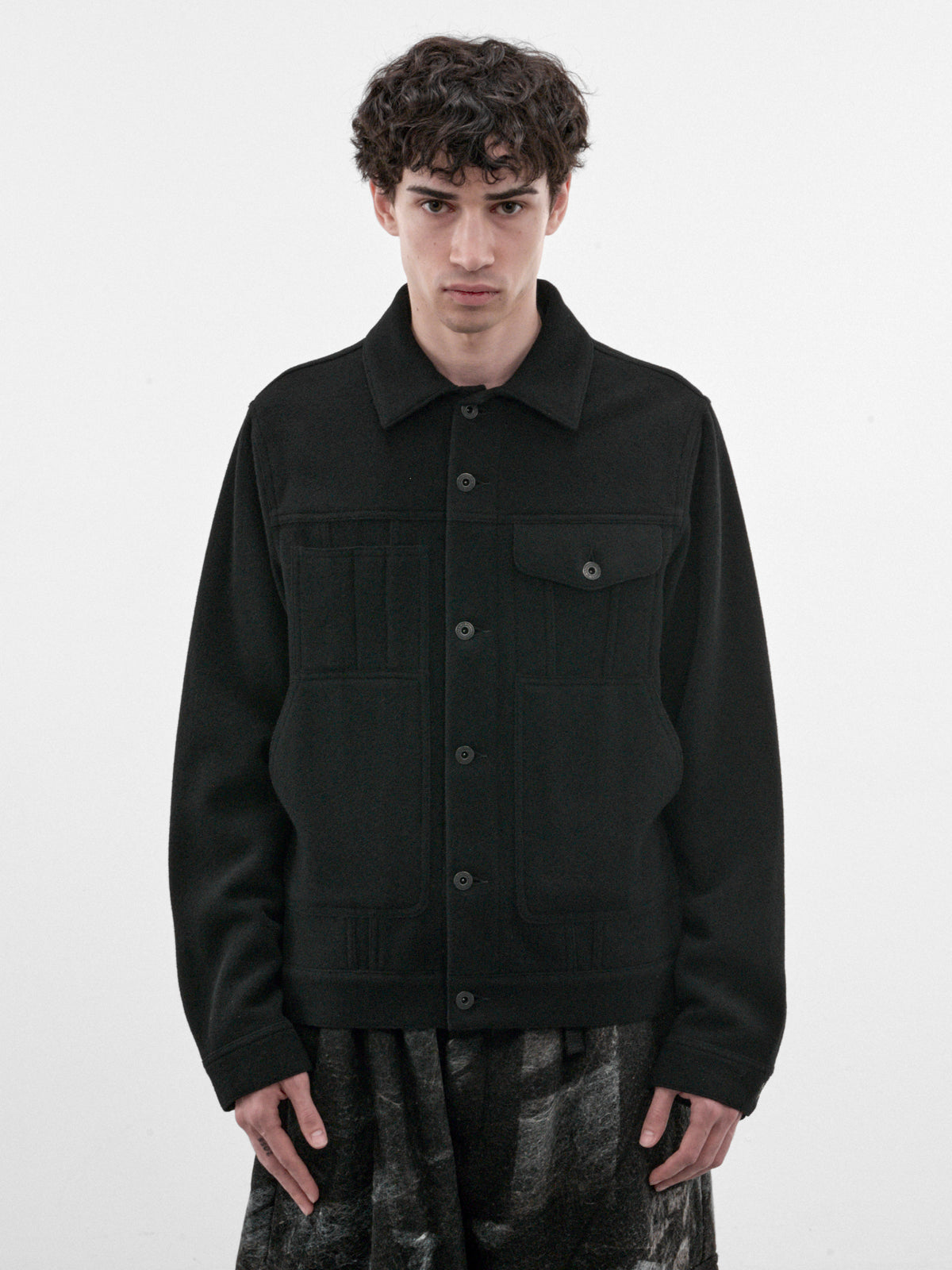 Black Wool Button Jacket (WR-J929-100-BLACK)