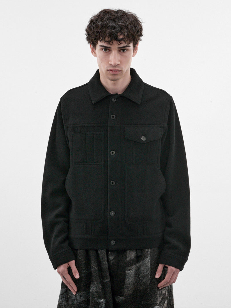 Black Wool Button Jacket (WR-J929-100-BLACK)