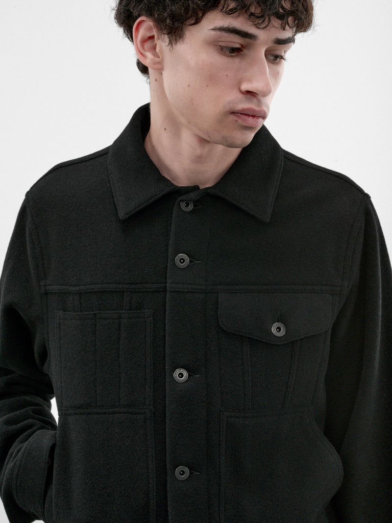 Black Wool Button Jacket (WR-J929-100-BLACK)