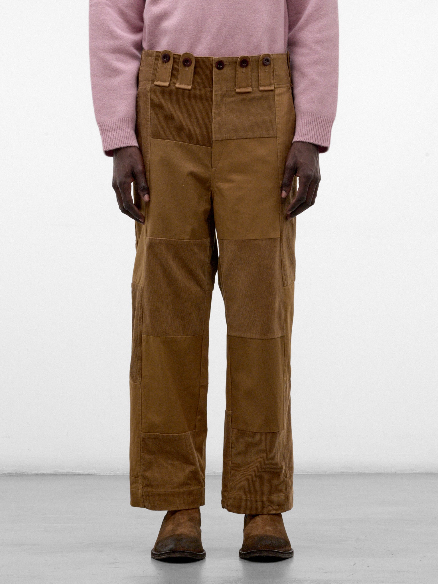 Brown Cotton Patchwork Wide Trousers (WR-P029-W26-BROWN-MIX)
