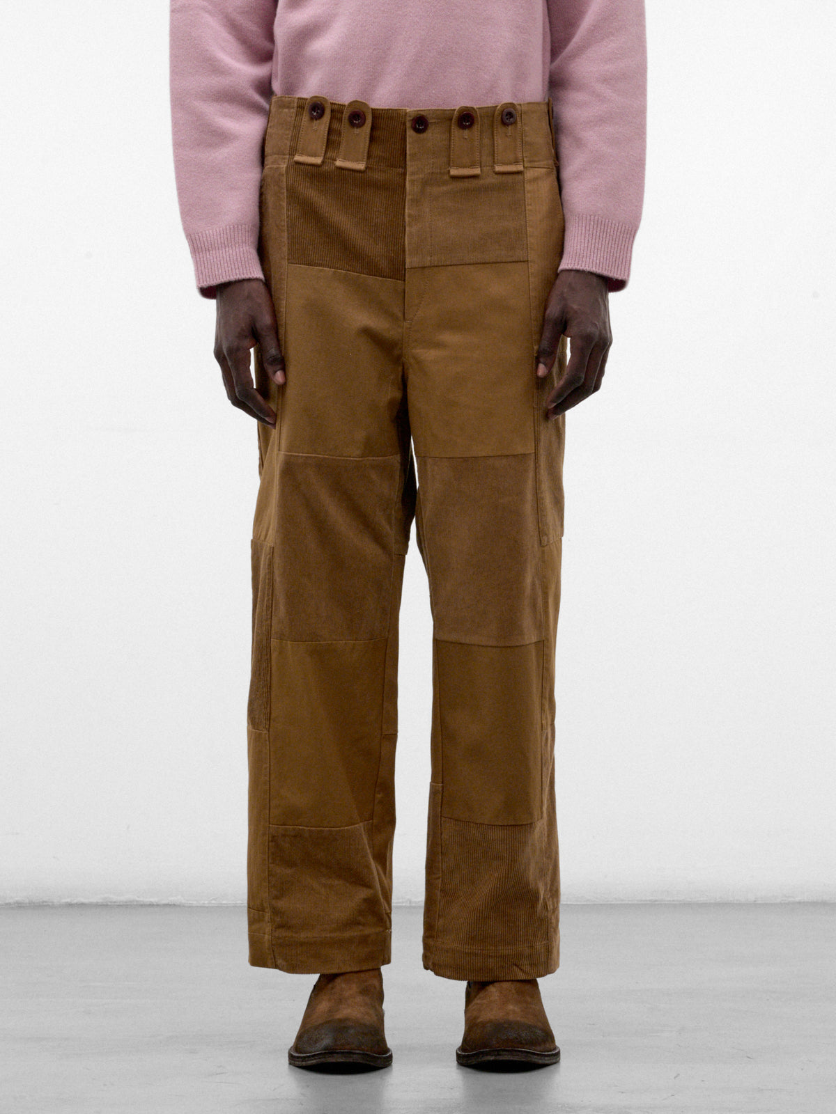Brown Cotton Patchwork Wide Trousers (WR-P029-W26-BROWN-MIX)