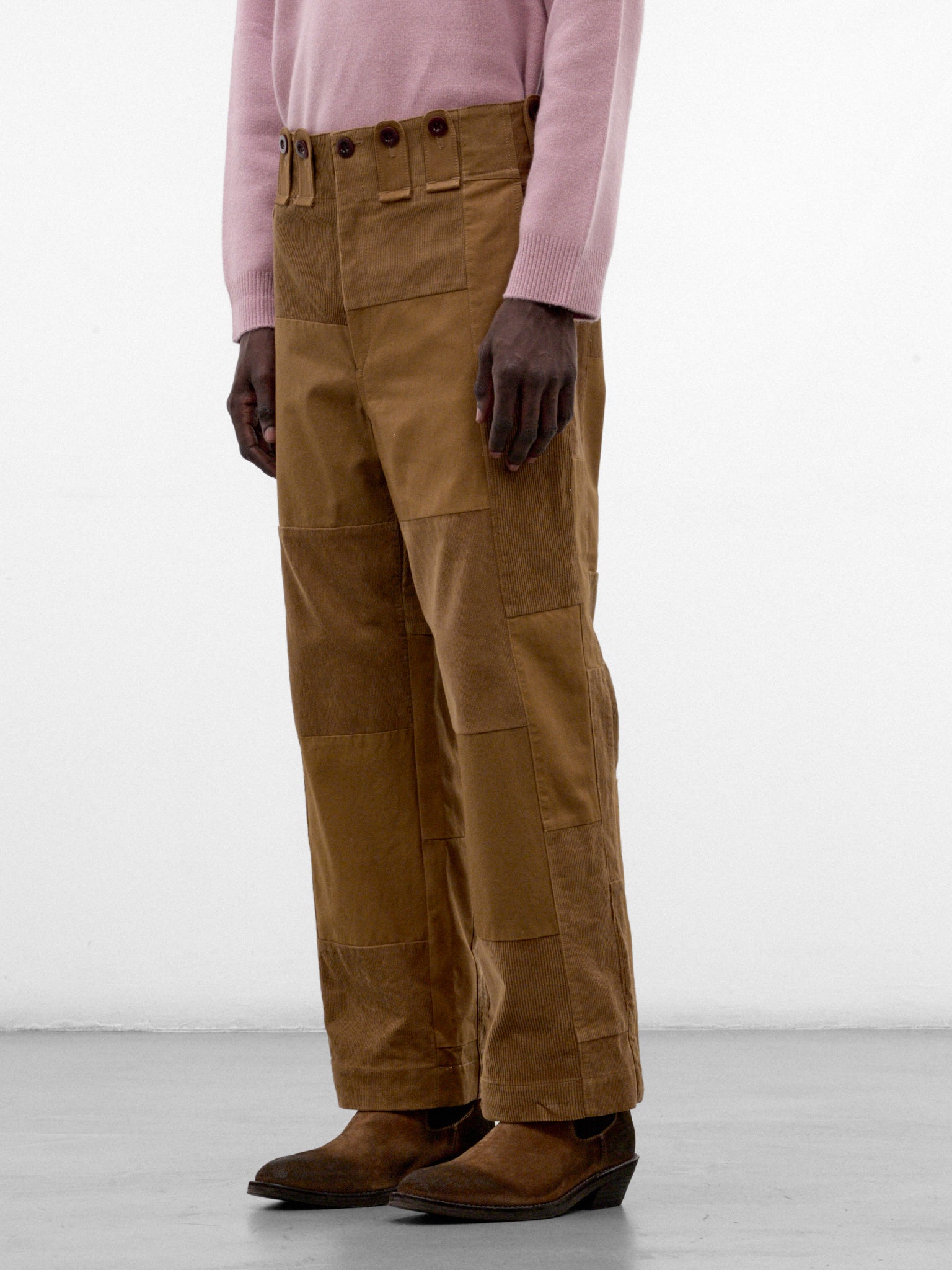 Brown Cotton Patchwork Wide Trousers (WR-P029-W26-BROWN-MIX)