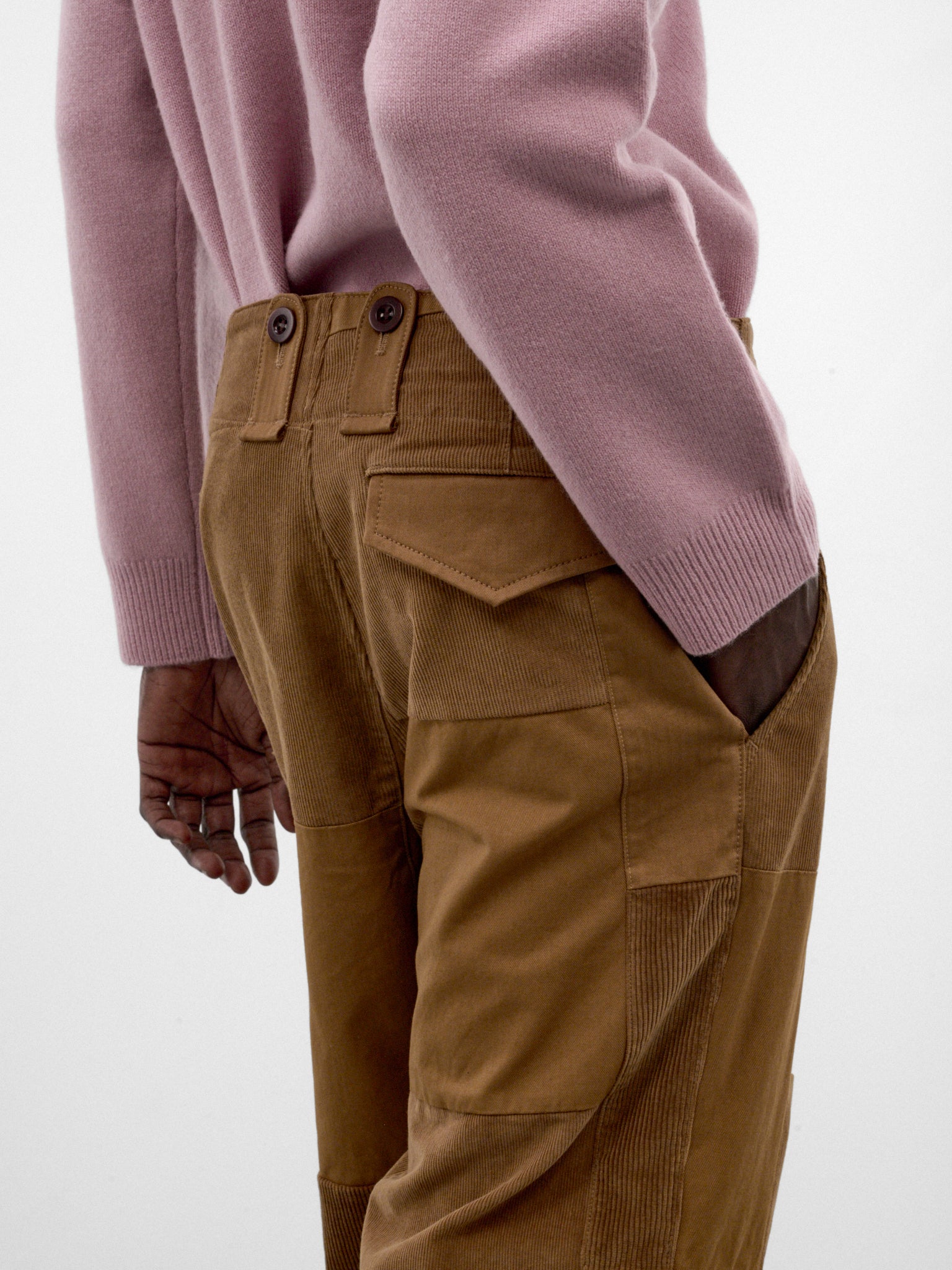 Brown Cotton Patchwork Wide Trousers (WR-P029-W26-BROWN-MIX)