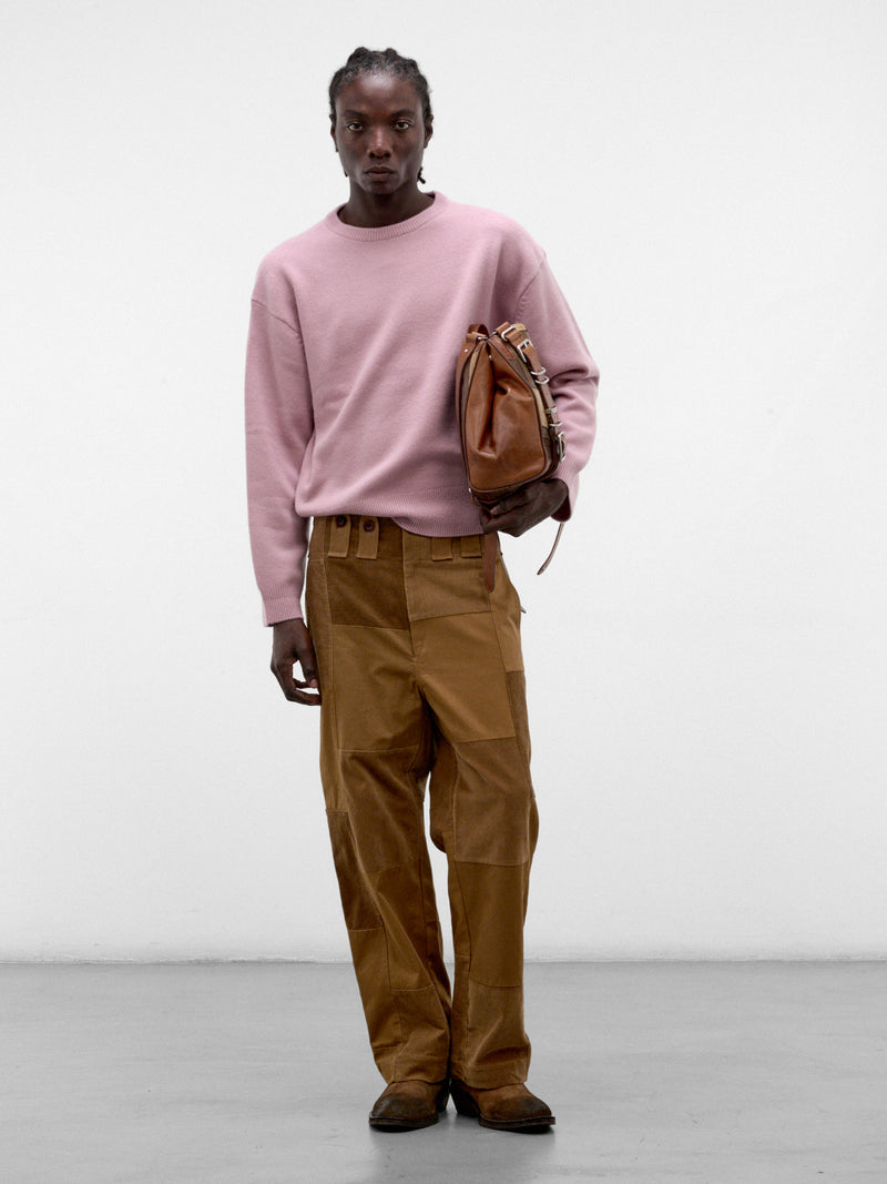 Brown Cotton Patchwork Wide Trousers (WR-P029-W26-BROWN-MIX)