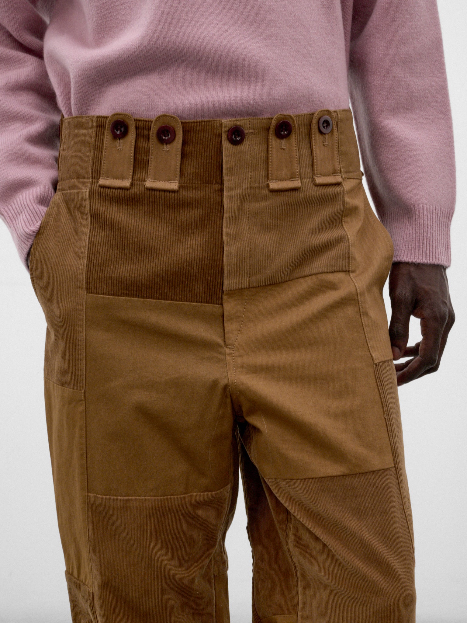 Brown Cotton Patchwork Wide Trousers (WR-P029-W26-BROWN-MIX)