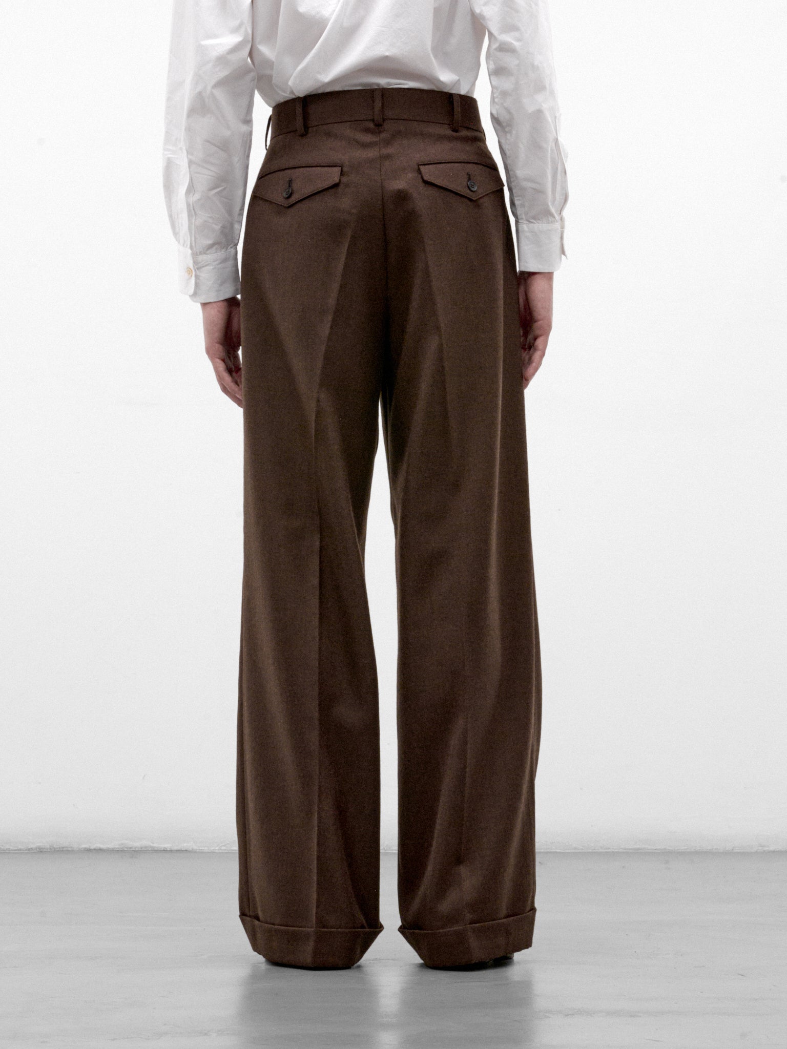 Brown Wool Pleated Wide Trousers (WR-P031-W26-BROWN)