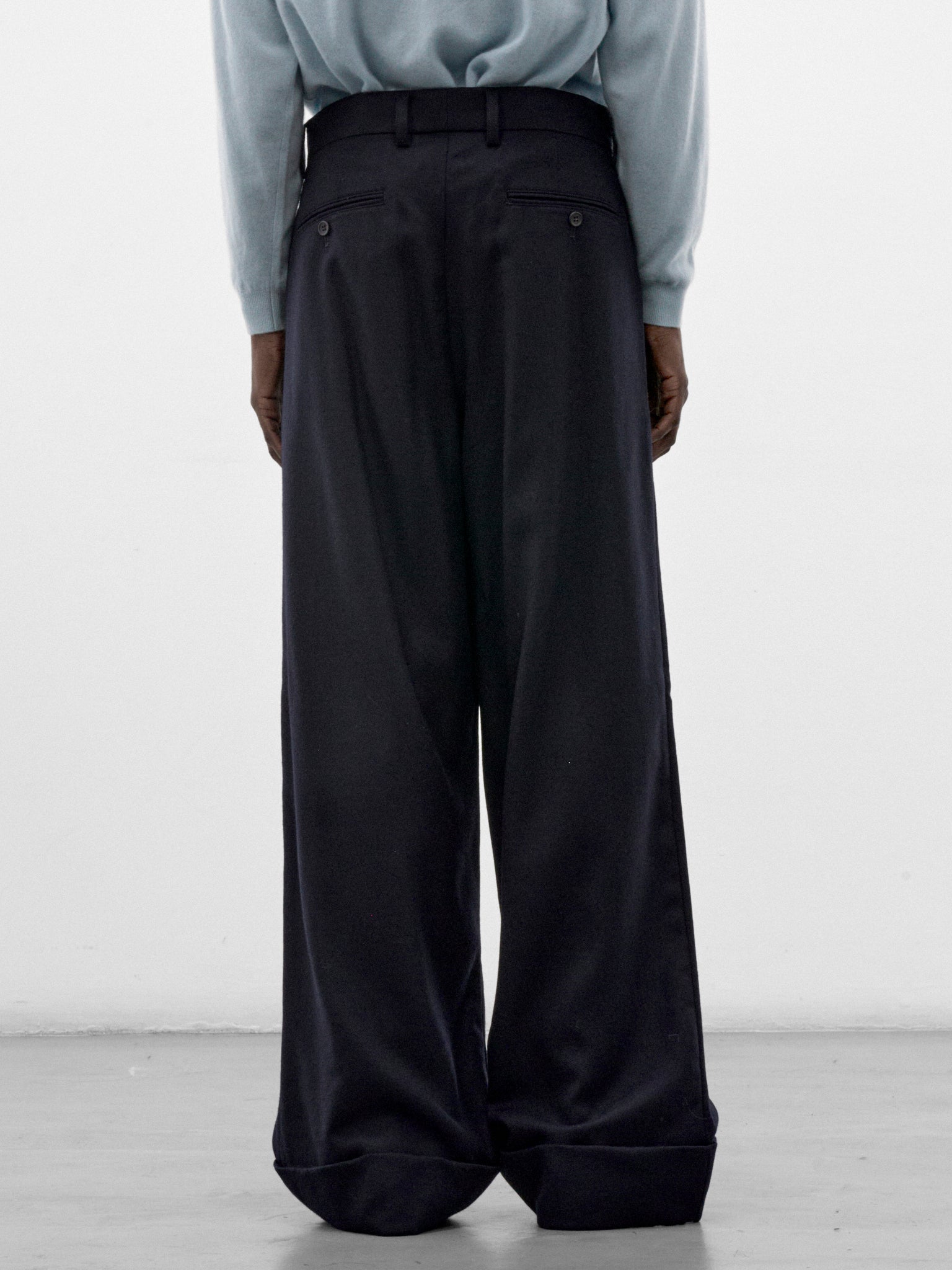 Navy Wool Pleated Wide Trousers (WR-P039-W26-NAVY-NAVY)