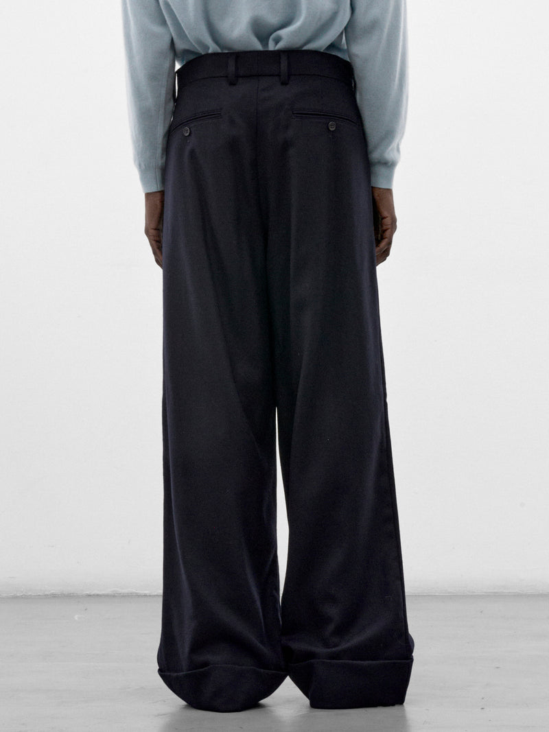 Navy Wool Pleated Wide Trousers (WR-P039-W26-NAVY-NAVY)