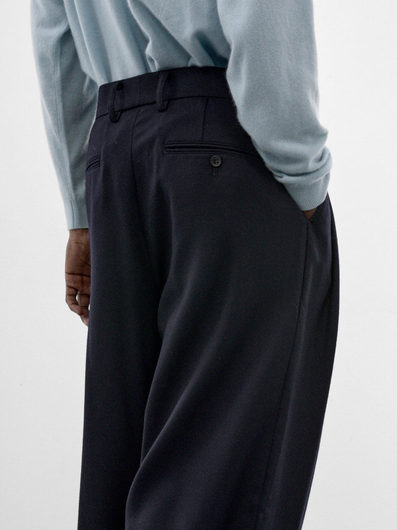 Navy Wool Pleated Wide Trousers (WR-P039-W26-NAVY-NAVY)