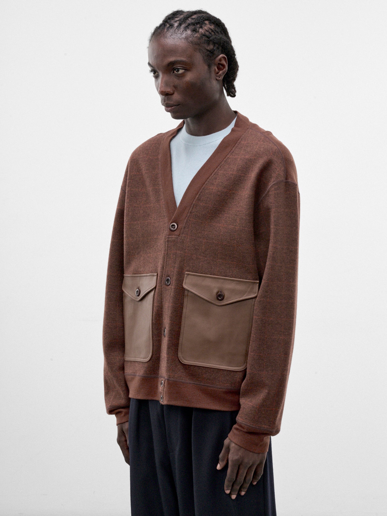 Brown Knit V-Neck Cardigan (WR-T013-W26-MULTI)