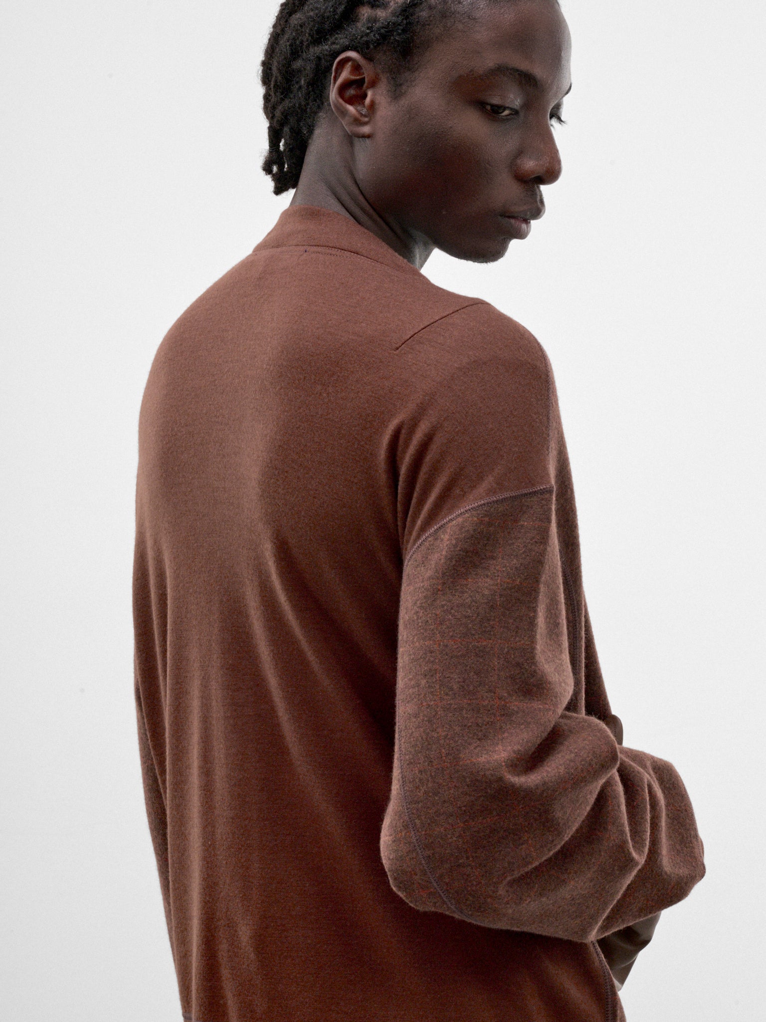 Brown Knit V-Neck Cardigan (WR-T013-W26-MULTI)