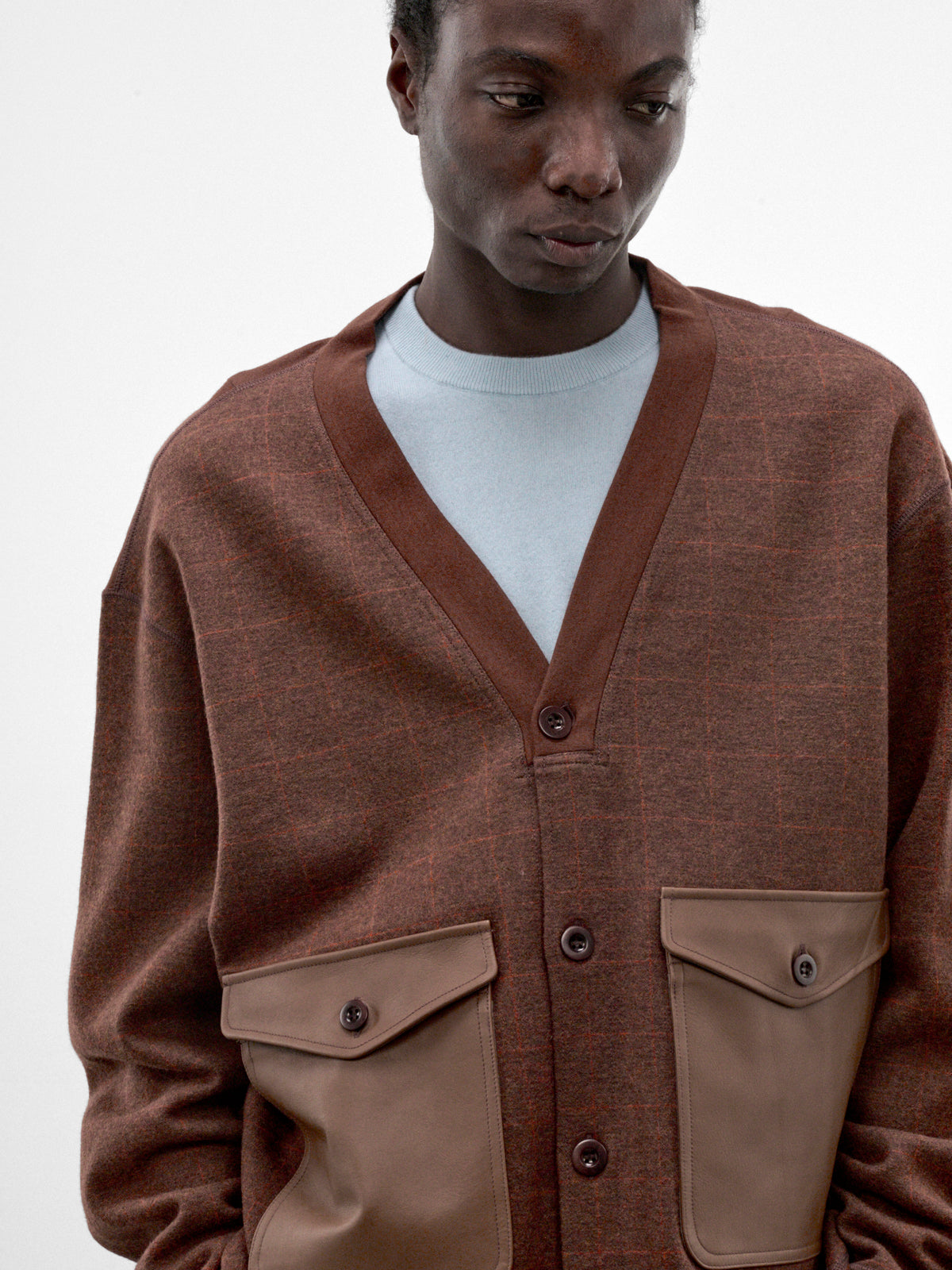 Brown Knit V-Neck Cardigan (WR-T013-W26-MULTI)