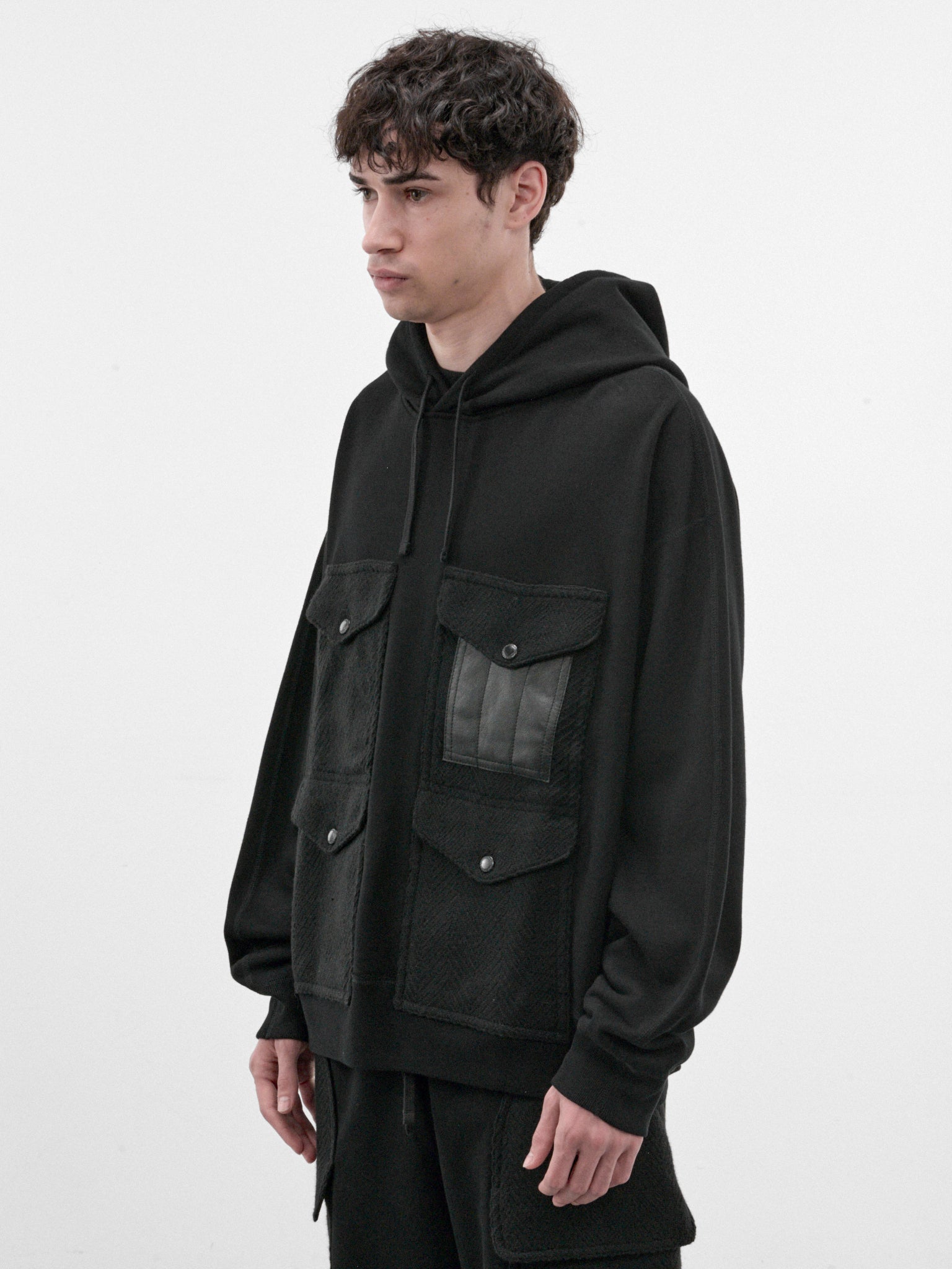Black Cotton Pocket Hoodie (WR-T905-100-BLACK)