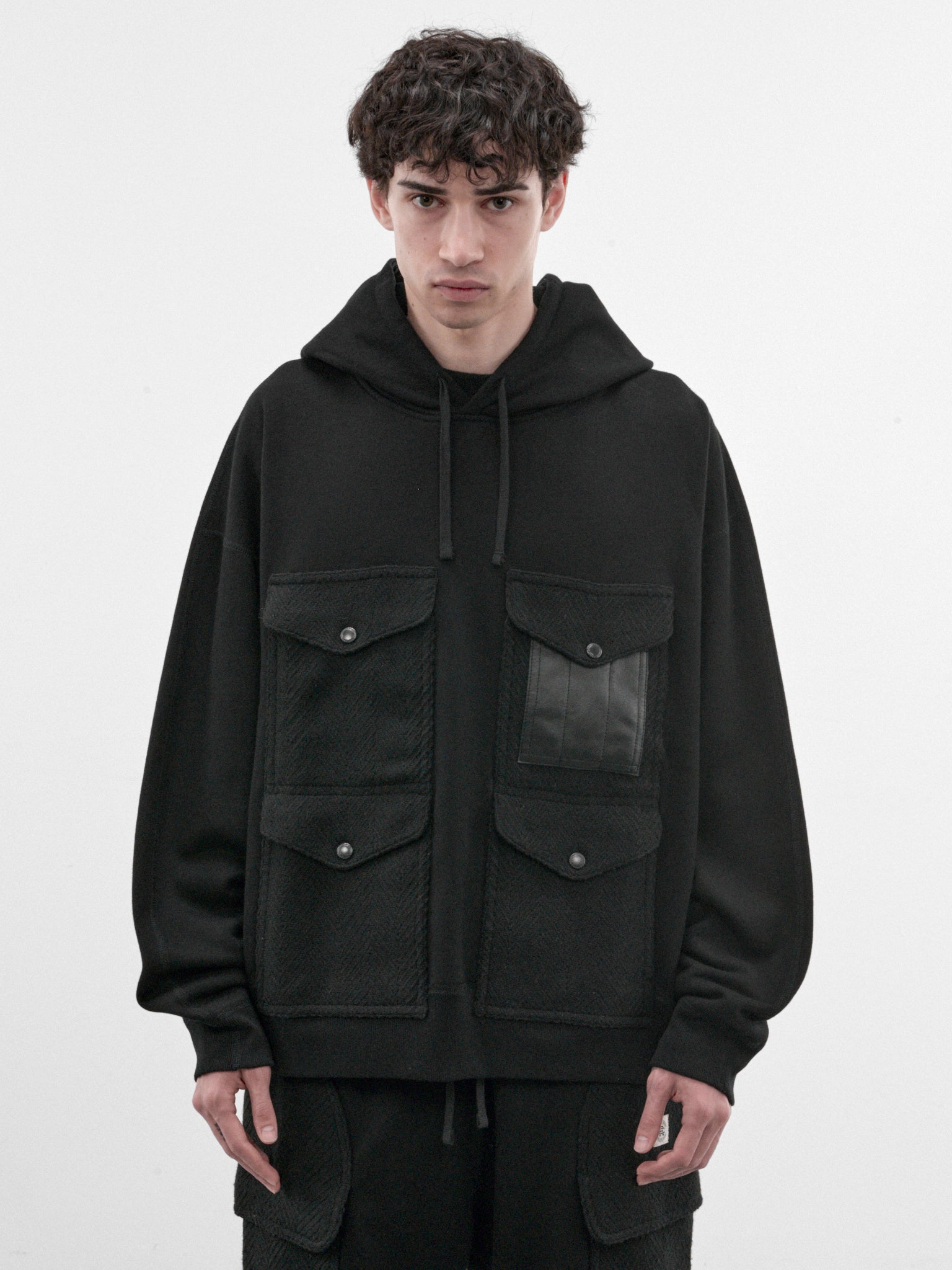 Black Cotton Pocket Hoodie (WR-T905-100-BLACK)