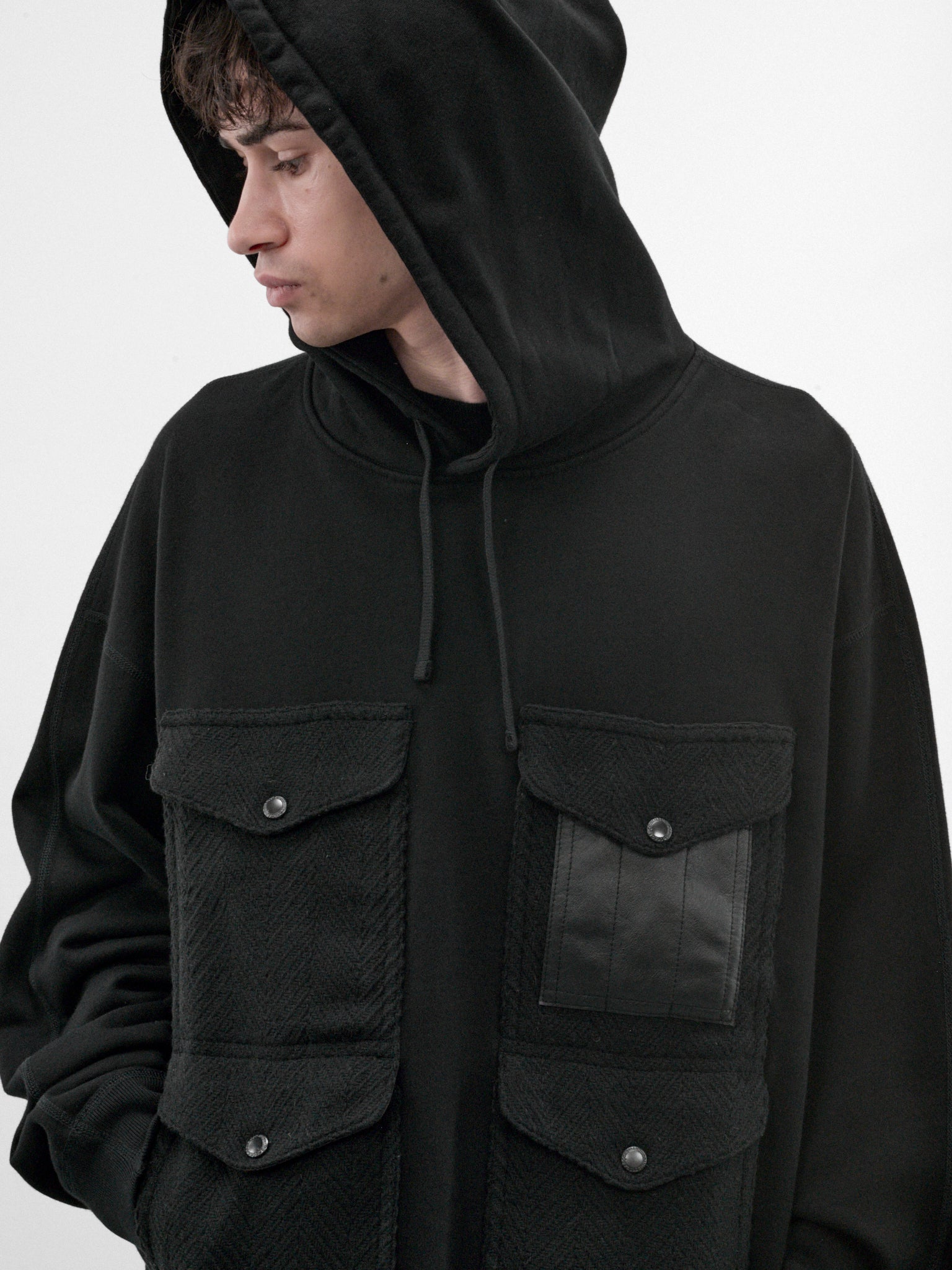 Black Cotton Pocket Hoodie (WR-T905-100-BLACK)