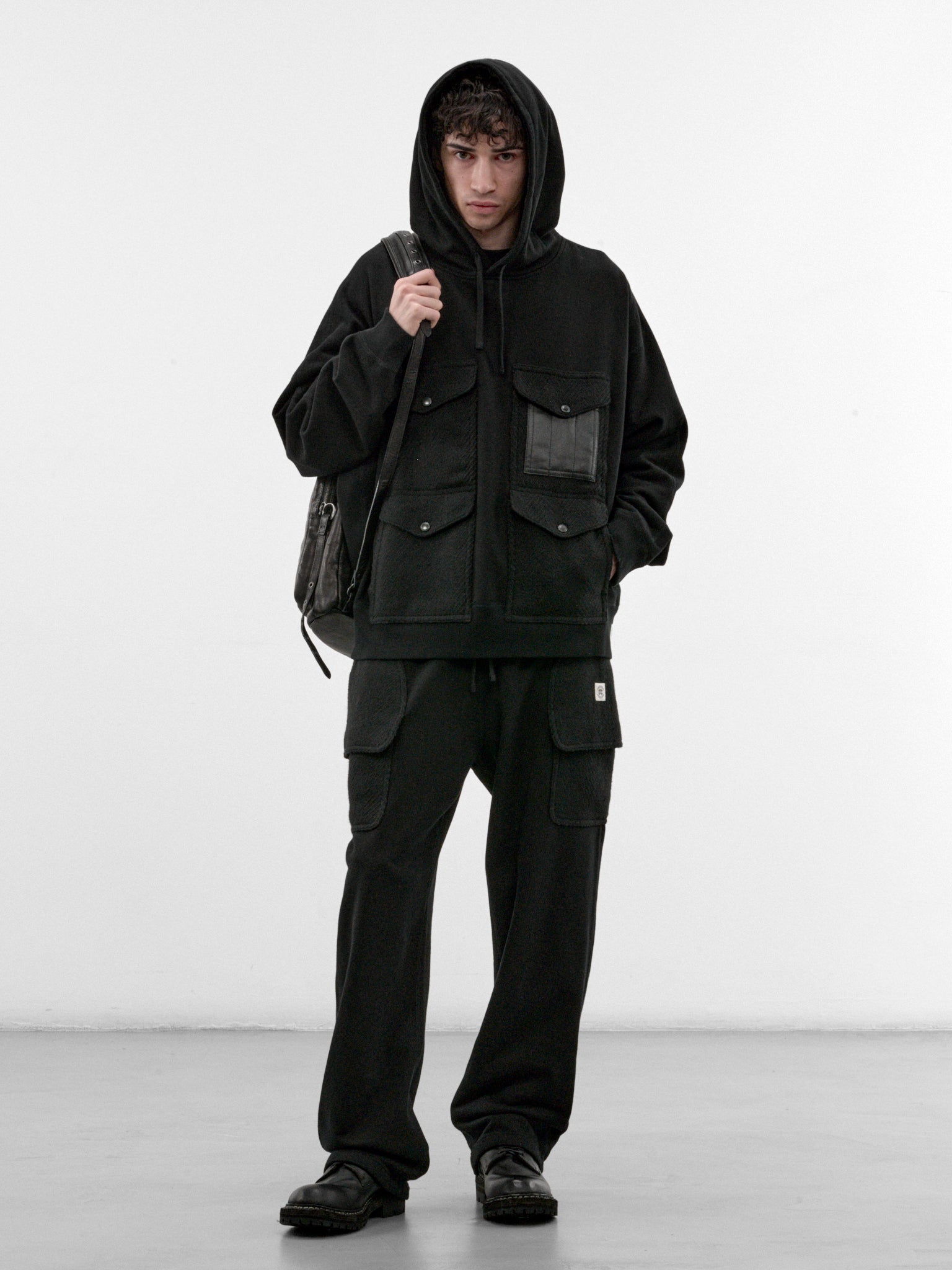Black Cotton Cargo Sweatpants (WR-T906-100-BLACK)