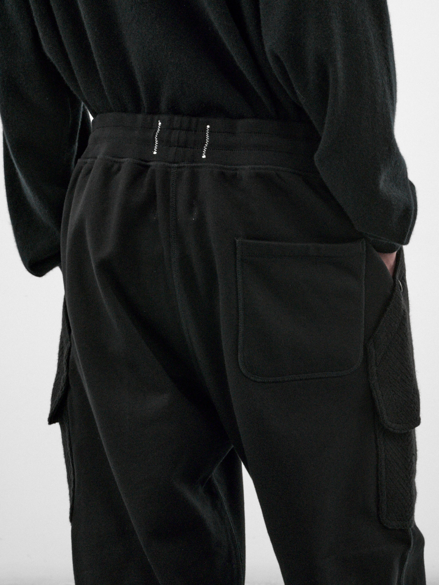 Black Cotton Cargo Sweatpants (WR-T906-100-BLACK)