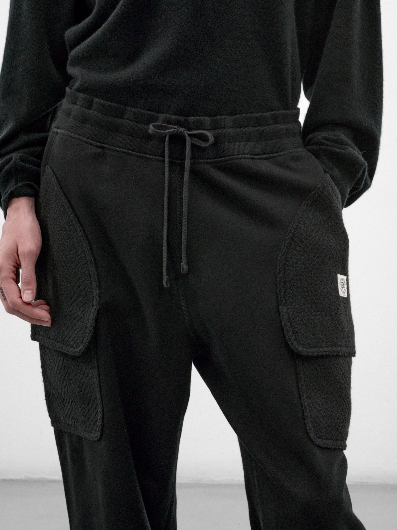 Black Cotton Cargo Sweatpants (WR-T906-100-BLACK)