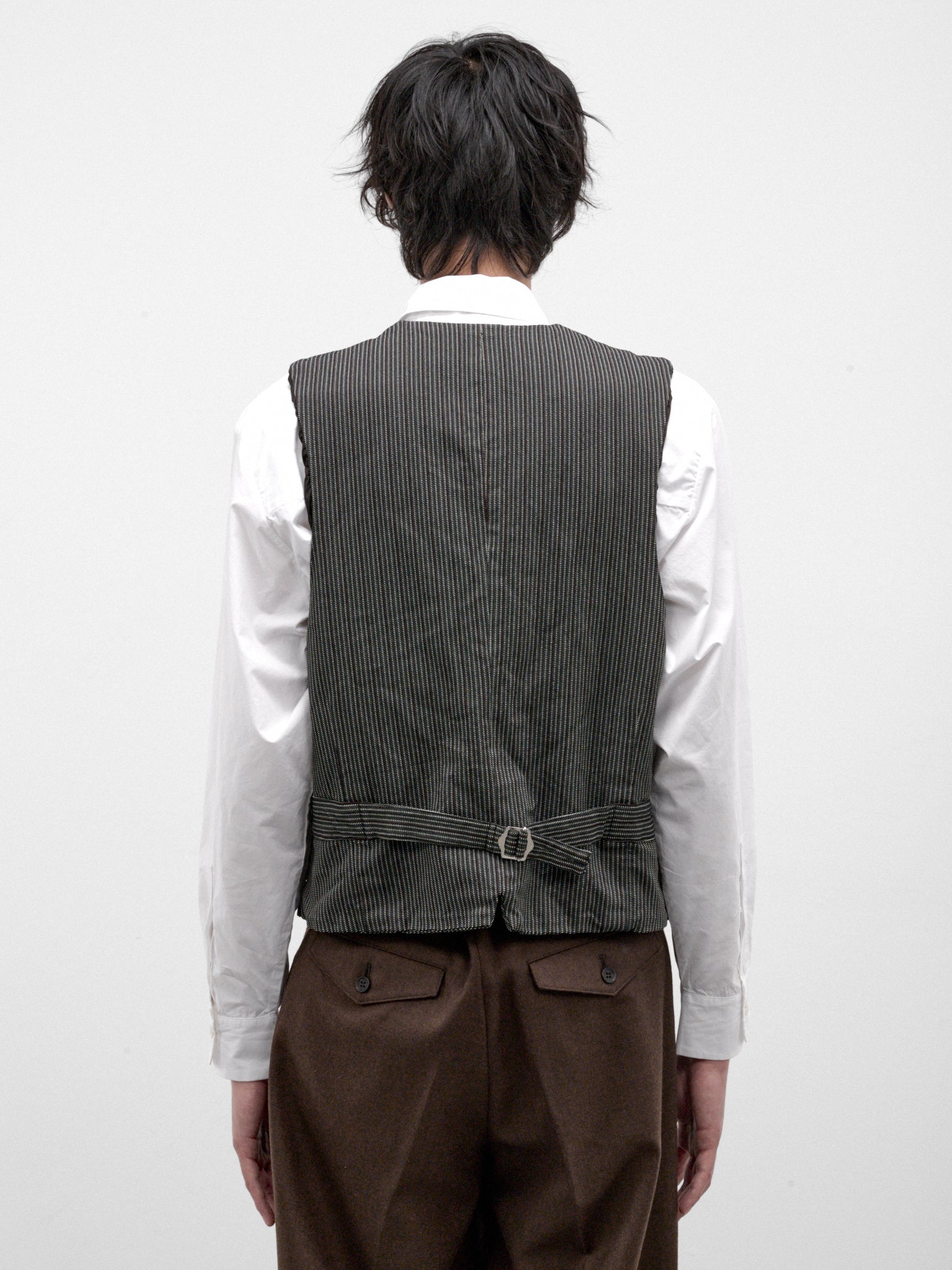 Mismatched Buttons Pinstripe Vest (WR-V002-W26-BLACK-RED-GREY)