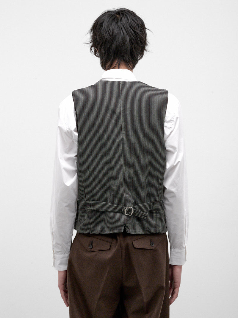 Mismatched Buttons Pinstripe Vest (WR-V002-W26-BLACK-RED-GREY)