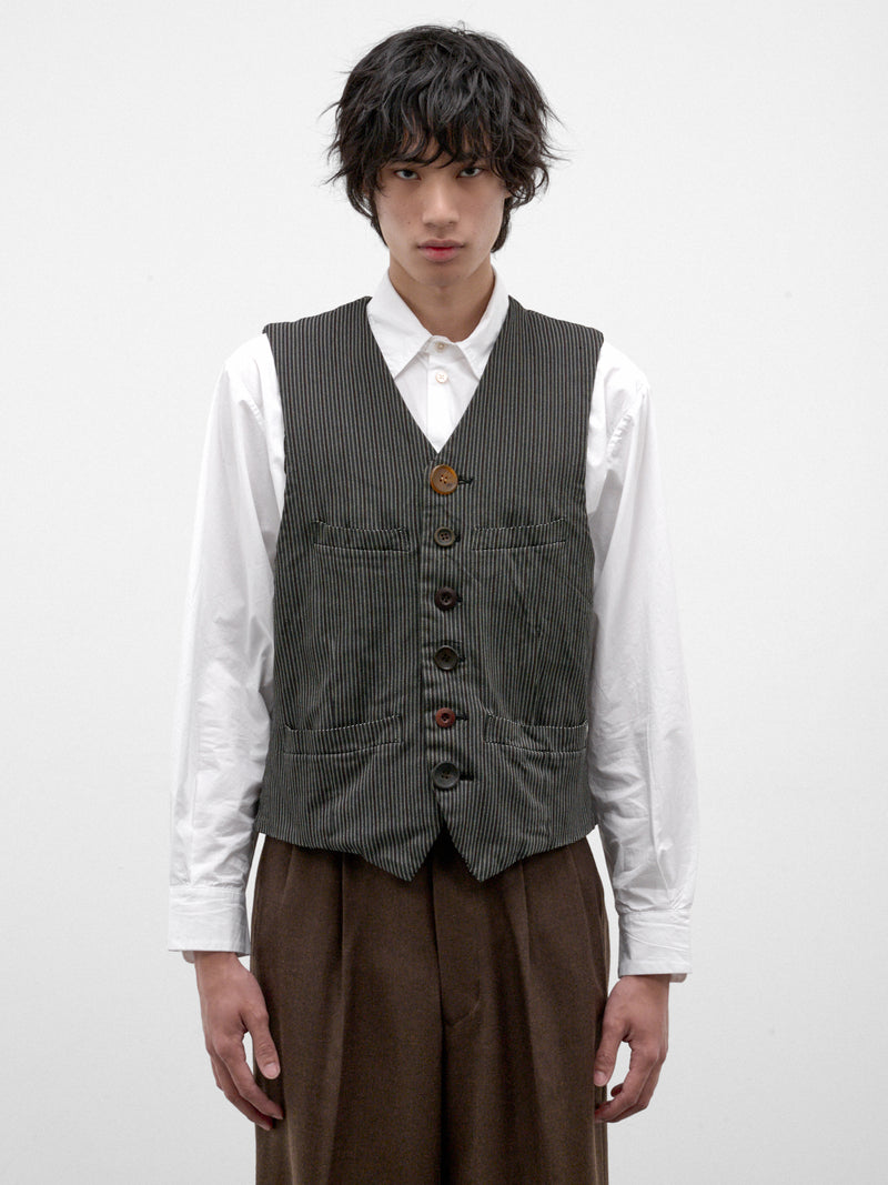 Mismatched Buttons Pinstripe Vest (WR-V002-W26-BLACK-RED-GREY)